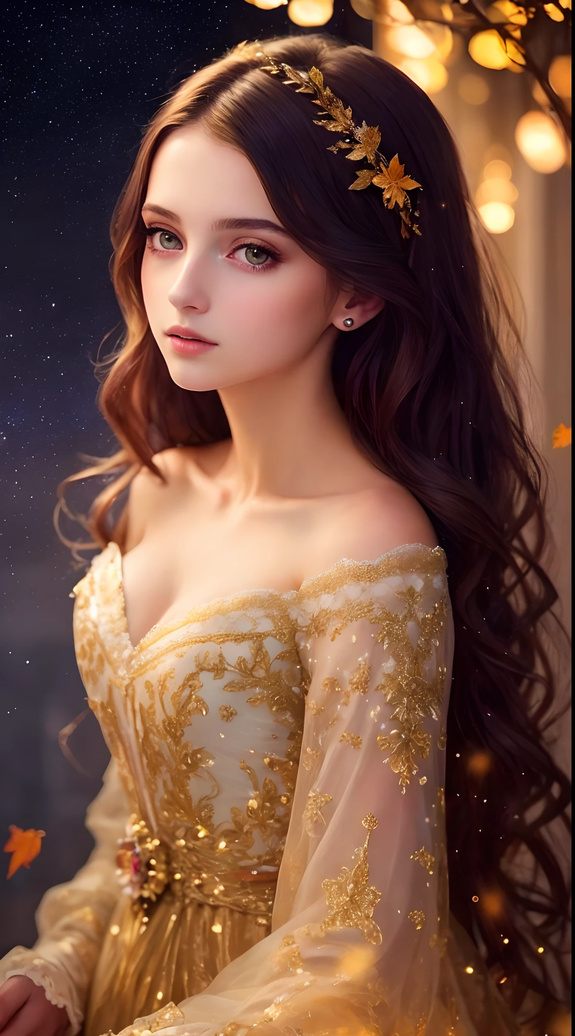 A masterpiece,tmasterpiece,1girll, Exquisite facial features,Luminous design, pastelcolor, ink dripping, Autumn lights,The composition is perfect,dynamicposes