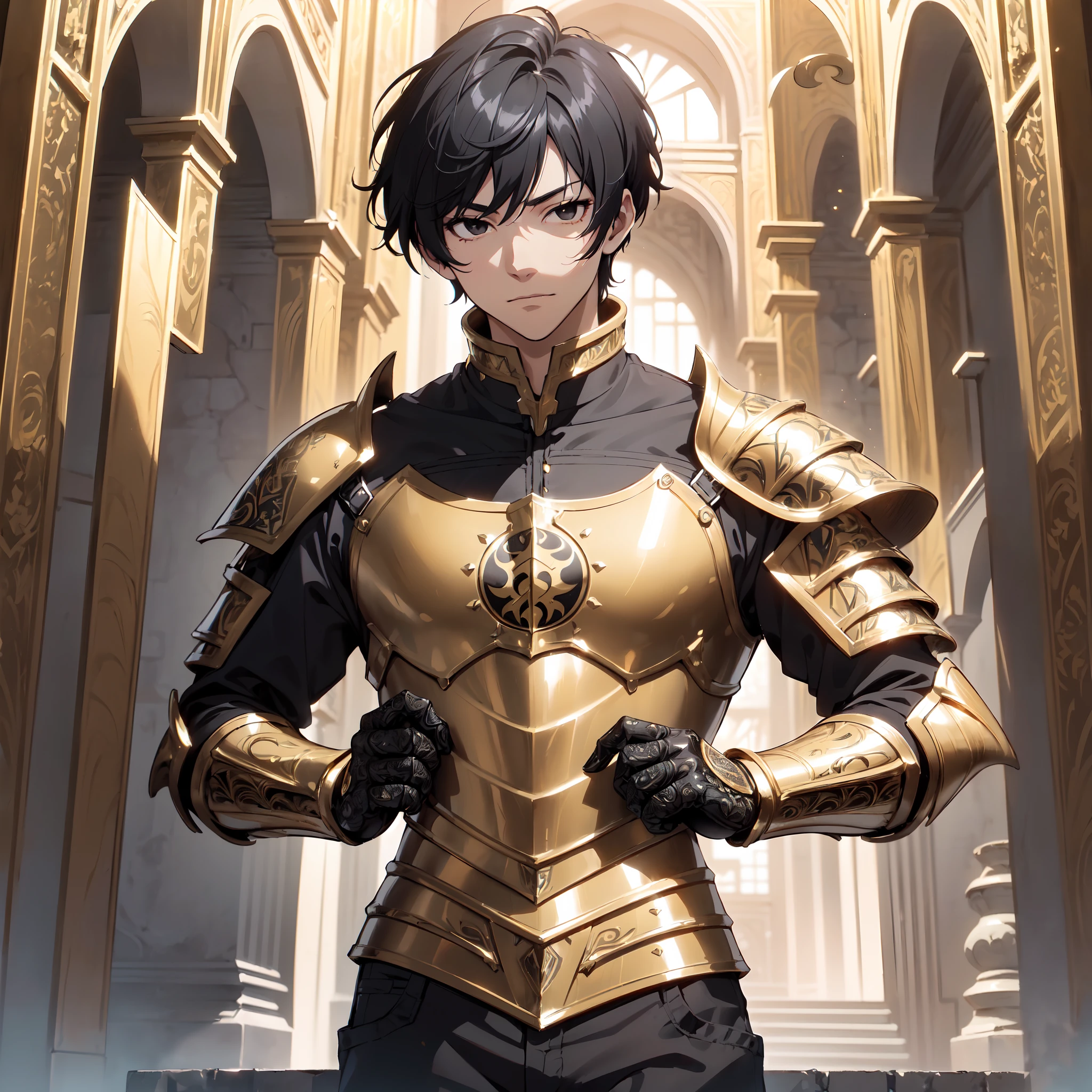128K Ultra High Definition,
128K Ultra High Quality,
128K Ultra High Resolution,
Best Definition,
Best Quality,
Best Resolution,
Perfectly Detailed,
Perfectly Designed,
Extremely Detailed,
Extremely Designed,
Hyper Detailed,
Hyper Definition,
Hyper Quality,
Hyper Resolution,
Masterpiece,
(((Anime))),
Body Shot,
(((Boy))),
Handsome,
Muscular Body,
(((Black Short Hair))),
(((Black Eyes))),
(((Hyper Detailed & Perfectly Designed Gold Armor Plates))),
(((Hyper Detailed & Perfectly Designed Engraving Baron Armor))),
(((Inside Of Medieval Royal Palace Background Scenery))),