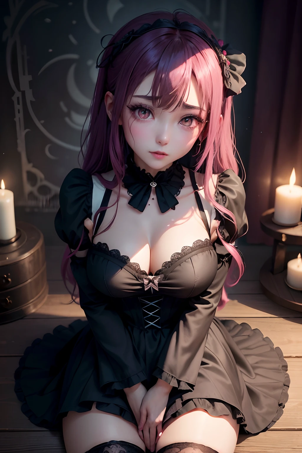 A sexy、Glamour、A slight smil、garterbelts、knee high socks、panthyhose、Beautifying the world、Unhappy、Lament my night's fantasy、Beautie、Beautiful shape、wretched、ghosts、wraiths、Evil Spirit、Beautiful、boredom、Unusual beauty、Bewitching、Fornication、Hard Dark Gothic Makeup、Maniacal、Deep night sky、horor、bell sleeves、Wizard Sleeve、twin-tail hair、Black Dark Eyeshadow、Visual Lock、slaves、crying how bright、mourn、Sad songs、Good skin luster、Lace pink、Long hair straight hair、Dark Gothic Makeup、Dark smile、An abnormal、Restless Palace、Kamimei、Pleasant look、Fragrant beauty、Smell、lovely、Kiss Face、age19、carriage、Lying、seductiv、from below looking up、 plump thighs、Strong sexual pleasure、masturbation、A look of shame、open your legs a little、maid clothes、Dark Gothic、Longer dress、Gothic ta、toilet、Toilet room、bath room、Get on your knees、Angle from below、An anguished look that seems to leak pee、Pink hair、Rub your crotch and feel good、It's a face that looks like it's going to sexually.、Stained glass background、closing eye、s asleep、Open your mouth wide、