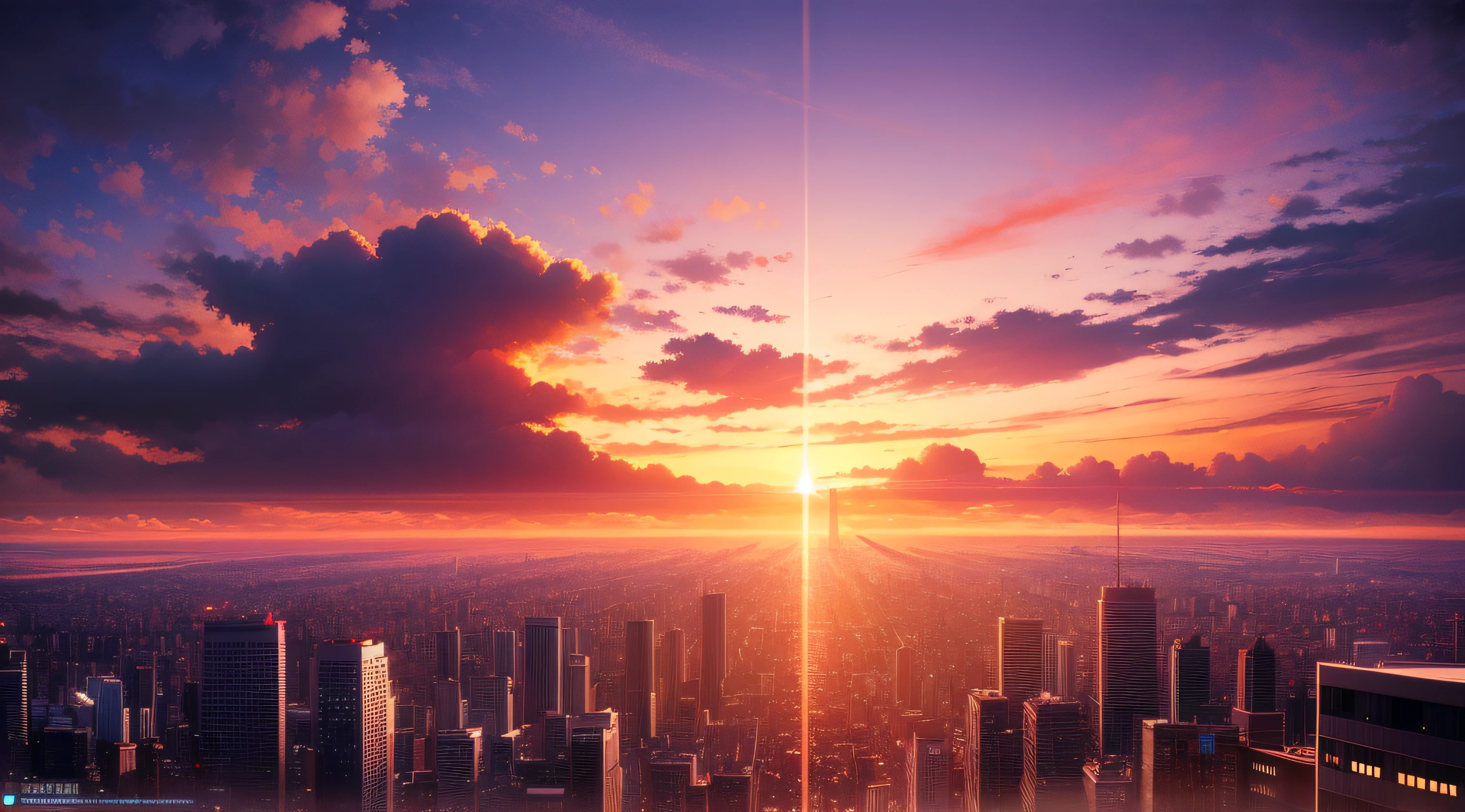 Sunset over city with red sky and clouds, city sunset, Tokyo Anime Scene, Estiro Anime Streetscape, City Sunset Night, beautiful cityscape, hd anime cityscape, Gazing at the Sunset. Anime, Neo Tokyo Fund, Tokyo Fund, sunset illustration, view of a city at sunset, anime background art, Sunset landscape in the city, supervision: alena aenami