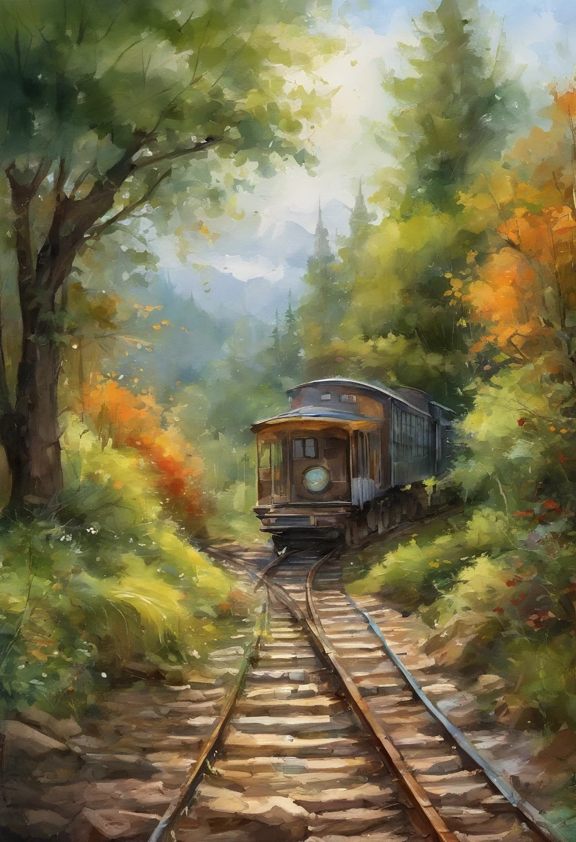 There is a beauty standing on the train tracks, with signs, landscape artwork, Anime background art, lofi art, Detailed view – width 672, scenery art detailed, Loepfe Art Style, beautiful anime landscape, made with anime painter studio, background artwork, Anime country landscape, Beautiful art UHD 4 K, Anime art wallpaper 8 K, Anime landscape