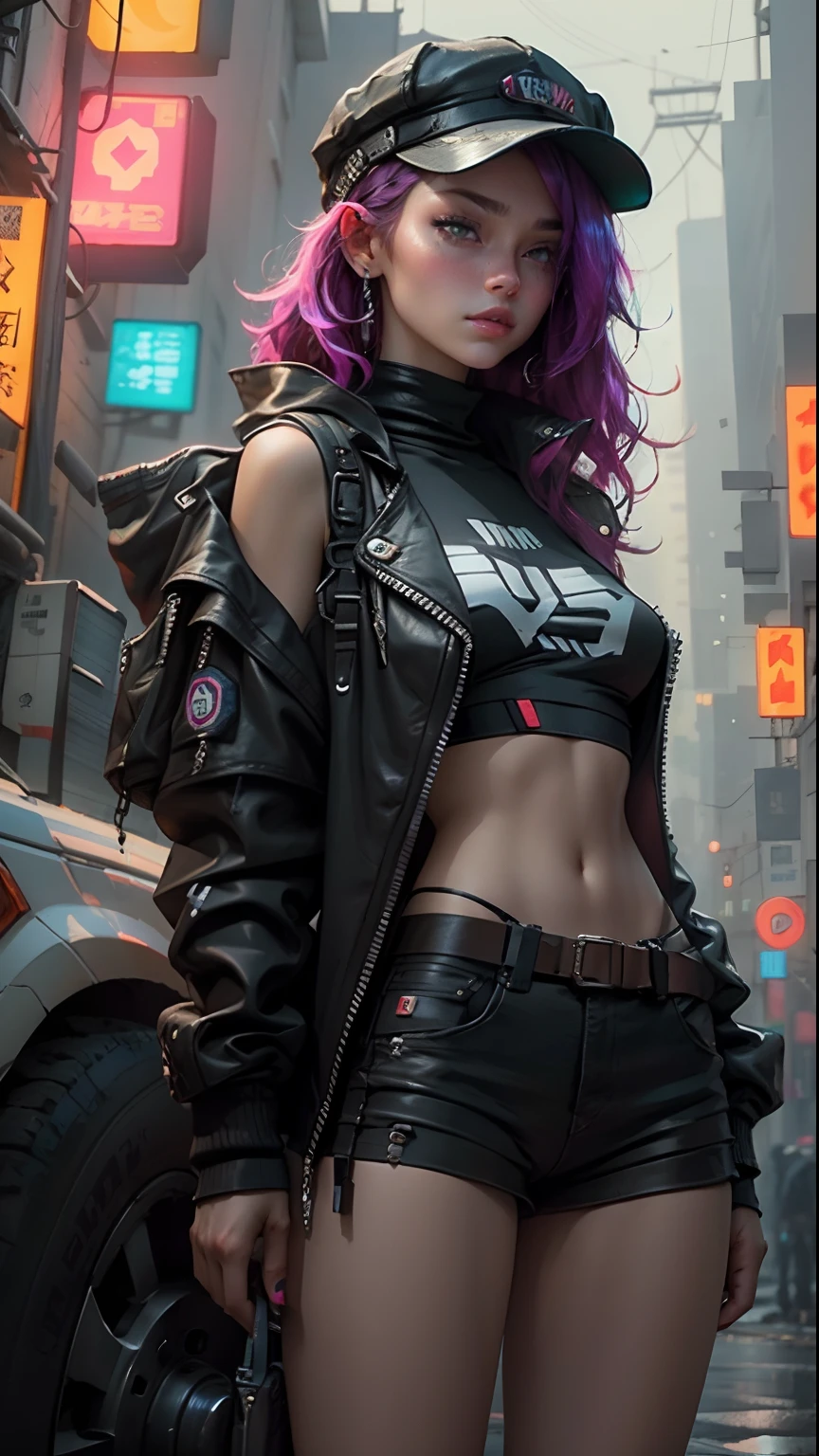 Cyberpunk Neko Catgirl mit Cyberpunk Prothesen, Katzenohren, Tech-Jacke, big breasts, Lange Haare, Cyberpunk City Streets Background, Futuristischer Stil, Science-Fiction, Hyper detailliert, Fotorealismus, Hyperrealismus, paintings, 8K, FESTPLATTE, super resolution , Filmische Beleuchtung, Langzeitbelichtung, 8K, FESTPLATTE, Super-Resolution, Photo of the upper body.