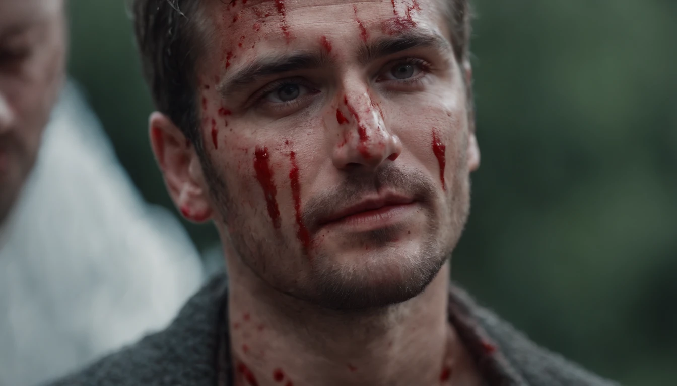 man with blood on face