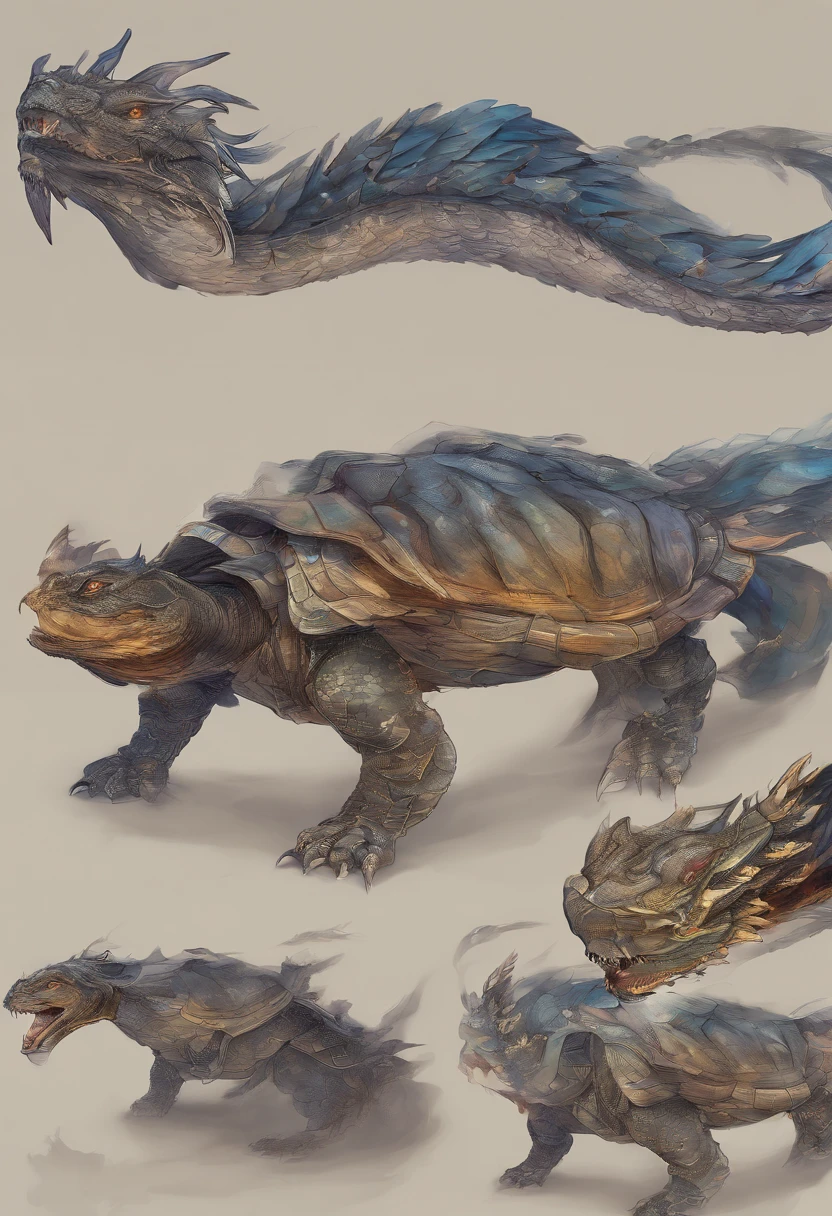 Dragon turtle(Heavy tortoiseshell shell,faucet,The long tail of the snake),tosen,Huge waves,China-style,oc rendered,super-fine,Hyper-realistic,Ultra photo realsisim,high qulity,8K high resolution,ultra - detailed