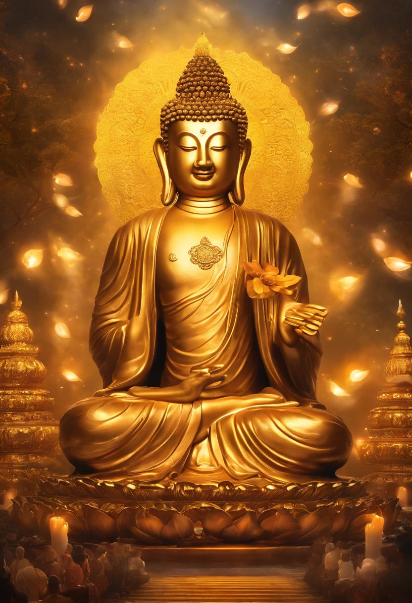 The Lord of the Buddha who blooms with golden light，Pudu sentient beings。The crowd worships religiously