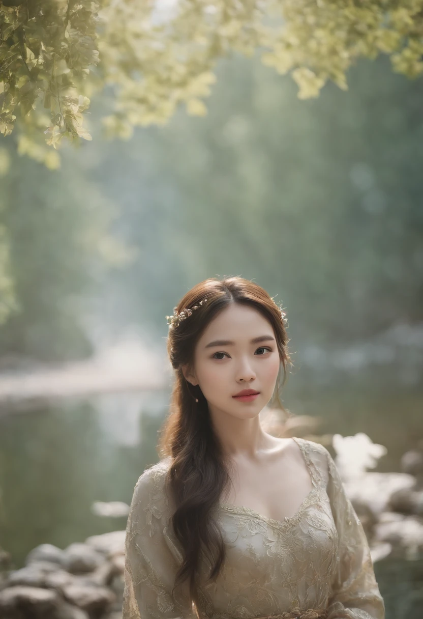 ChineseGirl(Light magic:1.2), (Grim:1.1) forest, springtime, (Intricate details), Mirror-like lake，(ultra - detailed), 8k hdr, high detal, A lot of detail, High quality,Tyndall effect， (Colored:1.3)