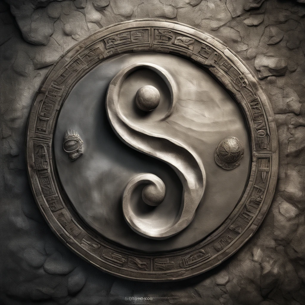 yin yang concept, time travelling transaction stone age era to modern era.