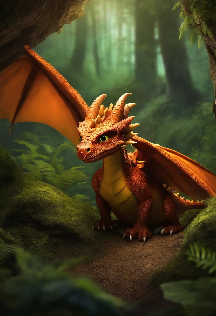 Ember the dragon lived in a small cave in the forest. She was a curious and adventurous dragon, and she loved to explore the woods around her. One day, Ember was exploring a new part of the forest when she came across a strange hole in the ground.