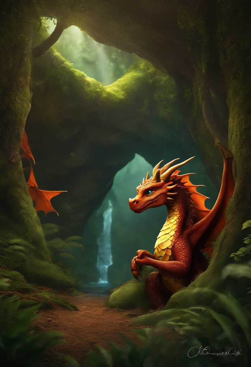 Ember the dragon lived in a small cave in the forest. She was a curious and adventurous dragon, and she loved to explore the woods around her. One day, Ember was exploring a new part of the forest when she came across a strange hole in the ground.