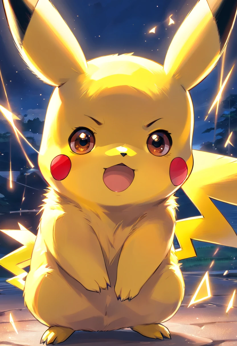 Pikachu is playful and cute,Liveliness and agility,Yellow soft hairs,red blush,sparkling big eyes,Cute little pointed ears。(Pikachu:1.5)