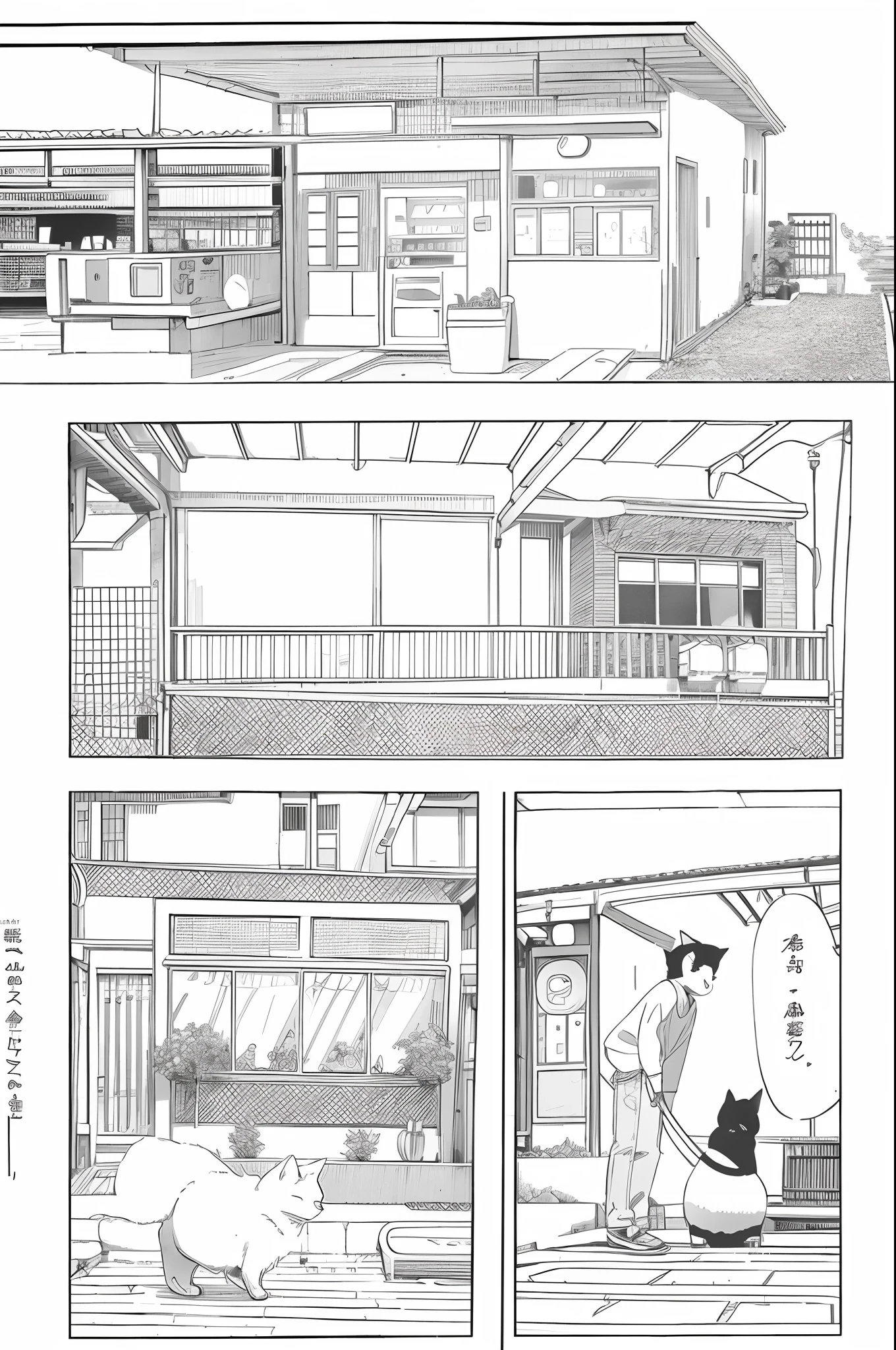 manga about a cute cat on a journey to find home, cute, engaging story, clean lines, perfect illustration