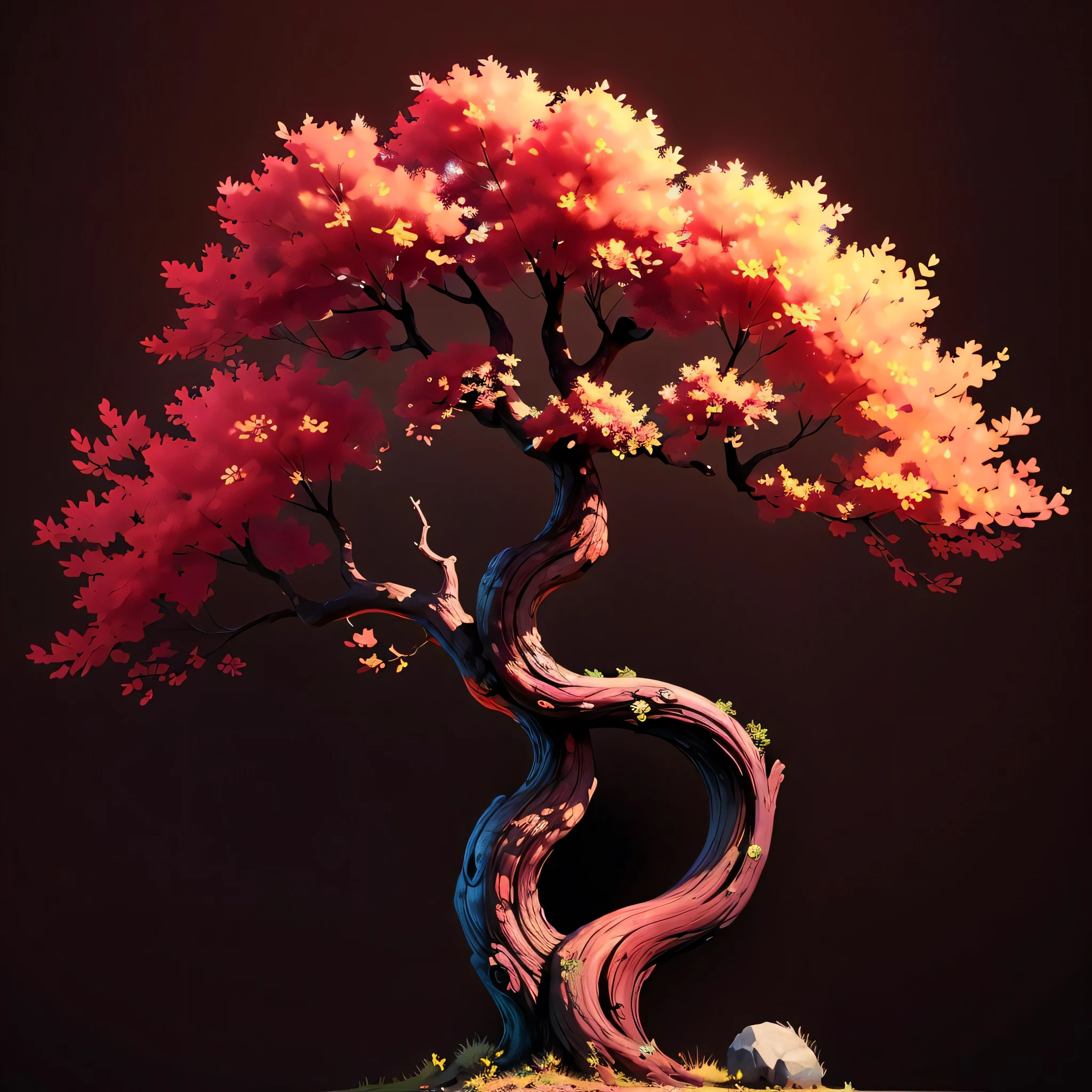 (black background:1.3) (simple background:1.3), far shot ((best quality)),single tree, 8k, tree Burgundy colored leaves
easonable light and dark relationship,concept art,high detail,distinct,