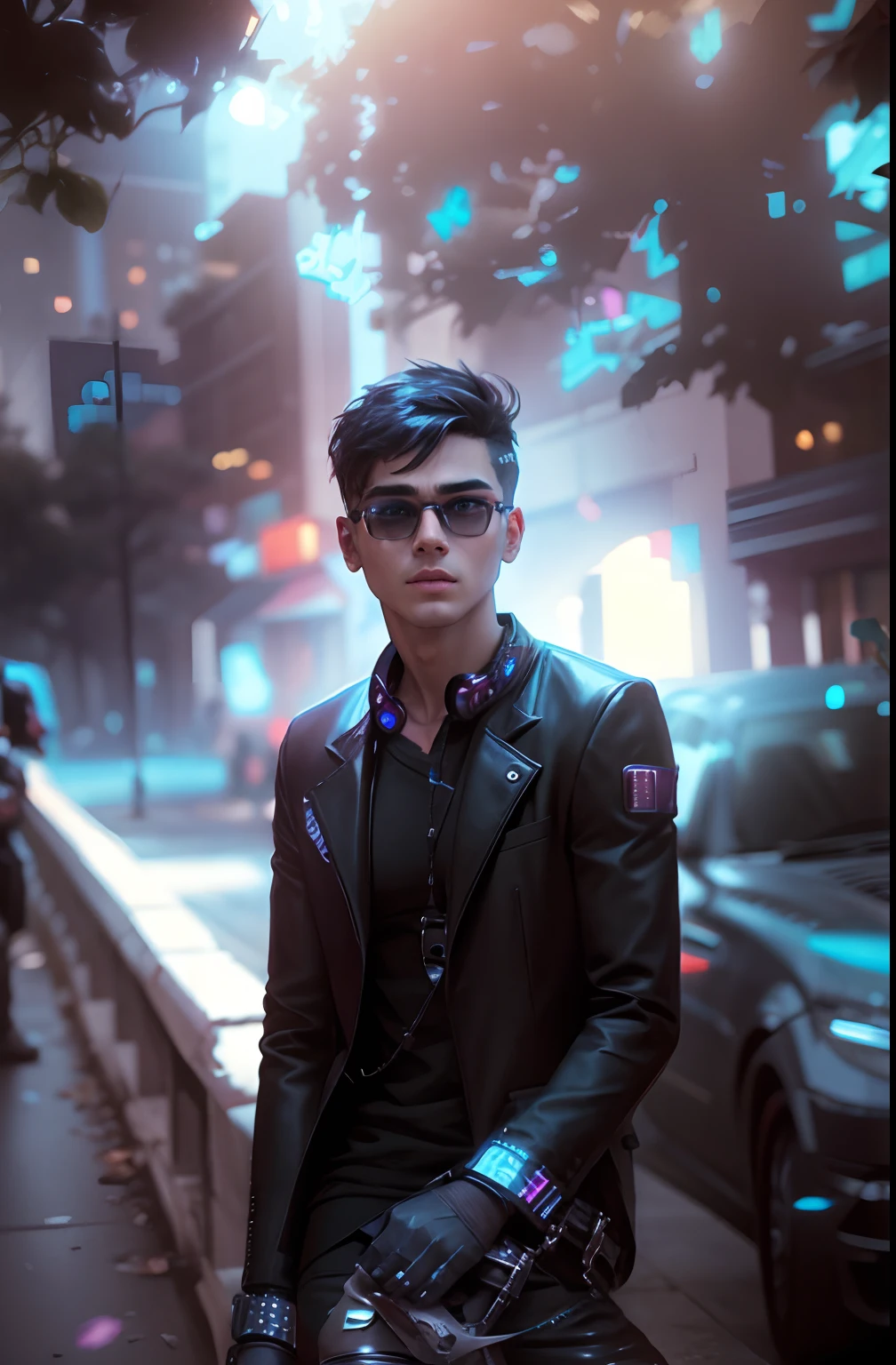 Change background cyberpunk handsome boy realistic face