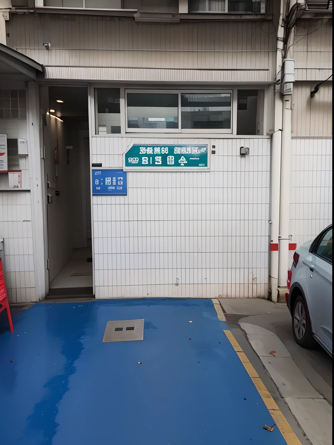 The entrance to a fine dining restaurant，The restaurant is called "Public Toilet"，The specialty is "Diarrhea Clinic"。On the right is the parking lot。