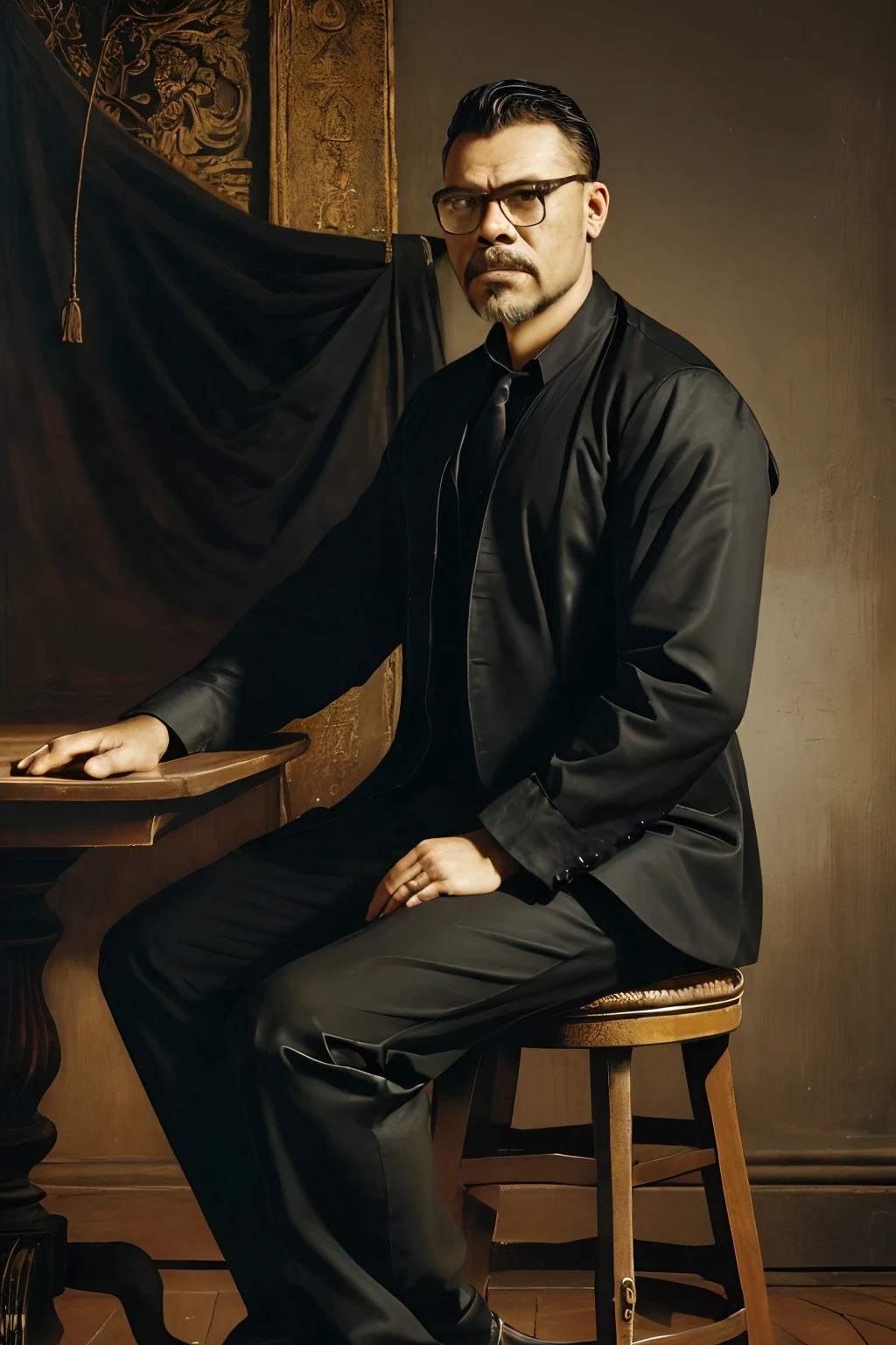 guttonerdvision10, high-quality, detailed, complexly composed photograph of a handsome, masculine man in a suit, sitting on a wooden stool. The man is wearing a dress shirt and dress pants, and he has a seductive gaze. The lighting is chiaroscuro, with the man's face and body illuminated from one side and the background in shadow.
Artists:
Rembrandt
Caravaggio
Georges de La Tour