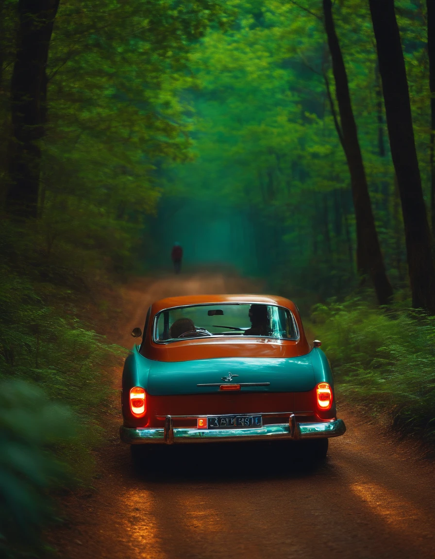man travelling a car in forest