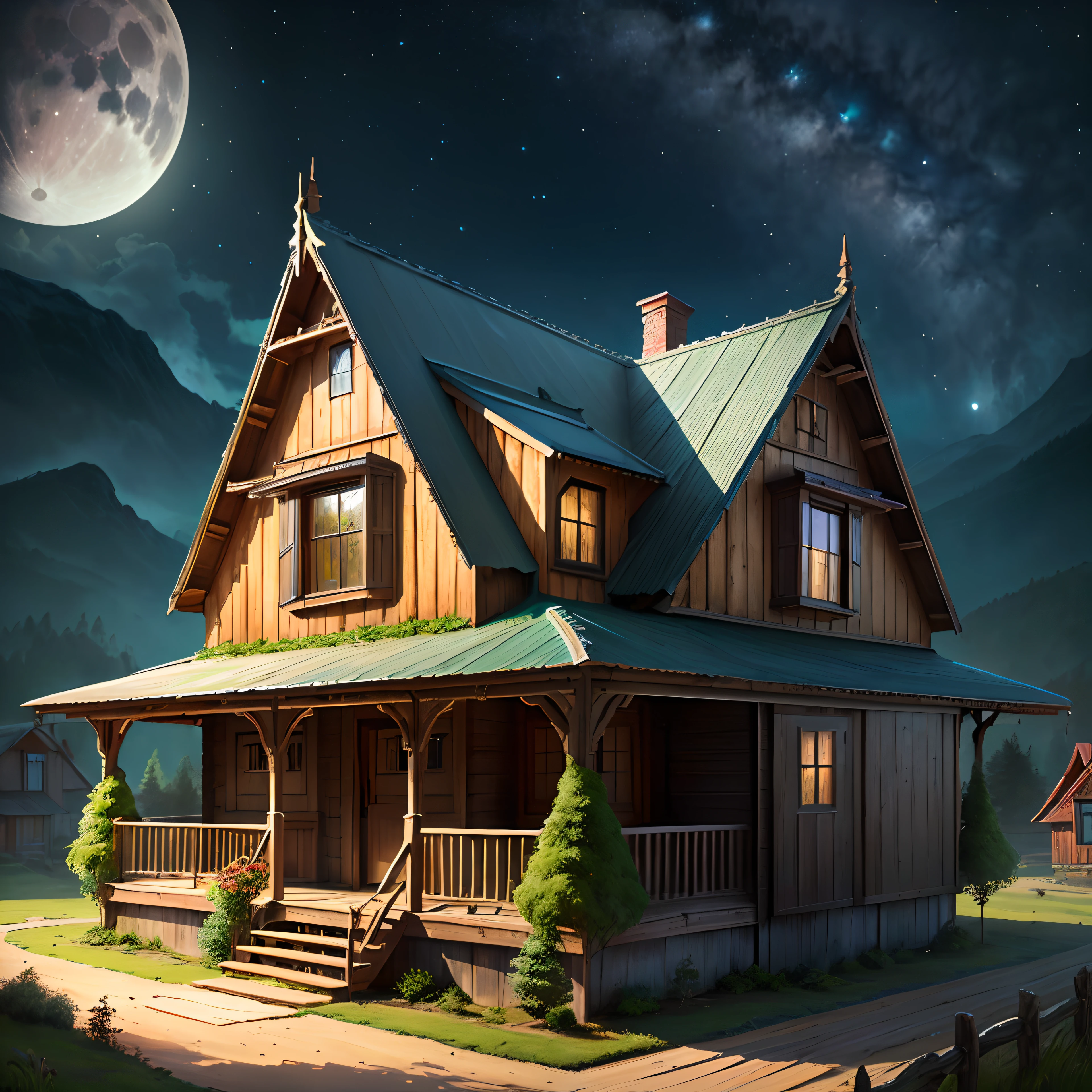 Wooden house in moon