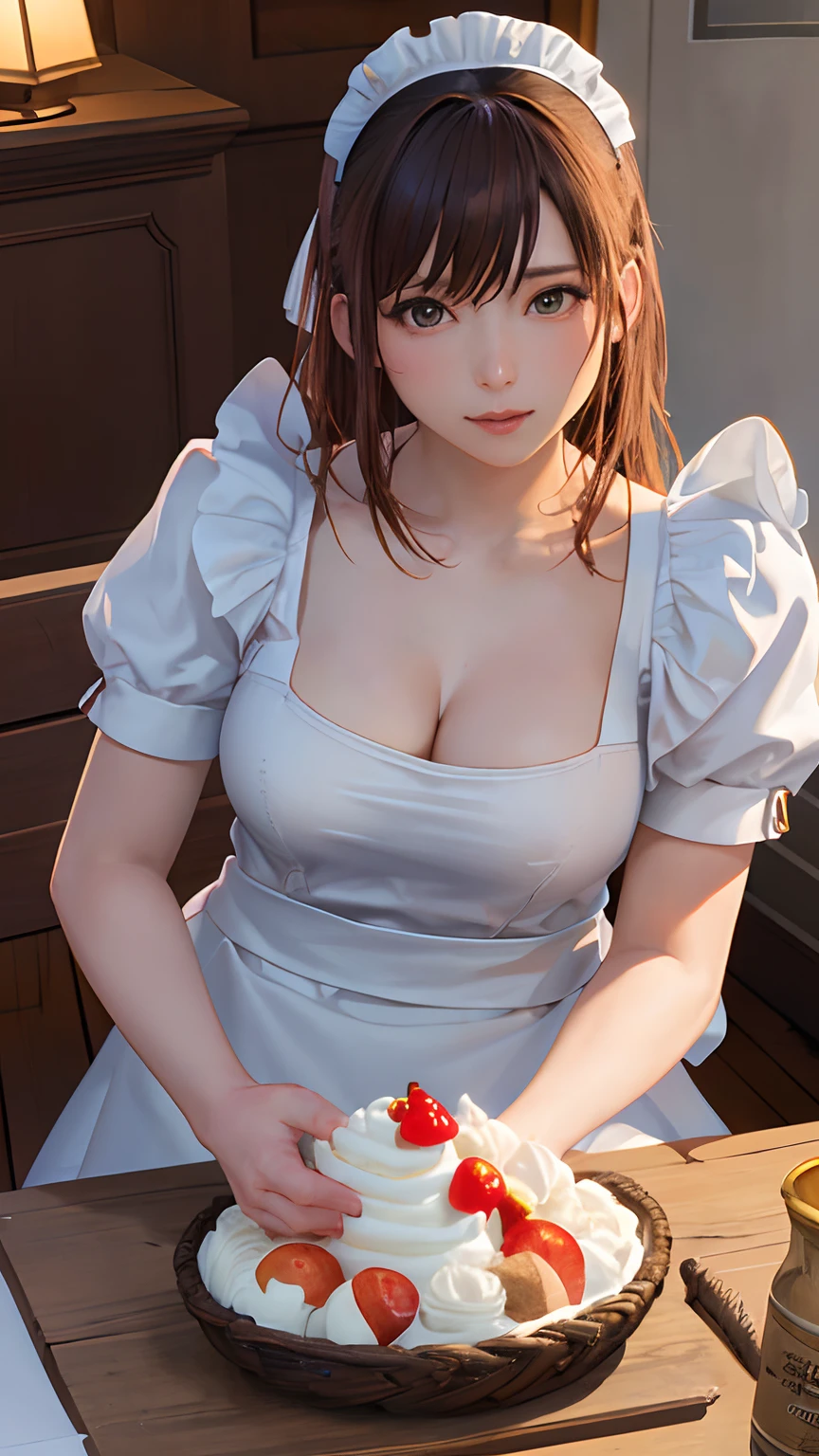 (​masterpiece、top-quality、hight resolution、Official art、Beautifully Aesthetic:1.2)、(1girl in)、ighly detailed、(Photorealsitic:1.4)、Realistic、colourfull、highestdetailed、face perfect、The upper part of the body、nffsw、(doa:1.3)、(White Maid:1.2)、striking visuals、vivd colour、