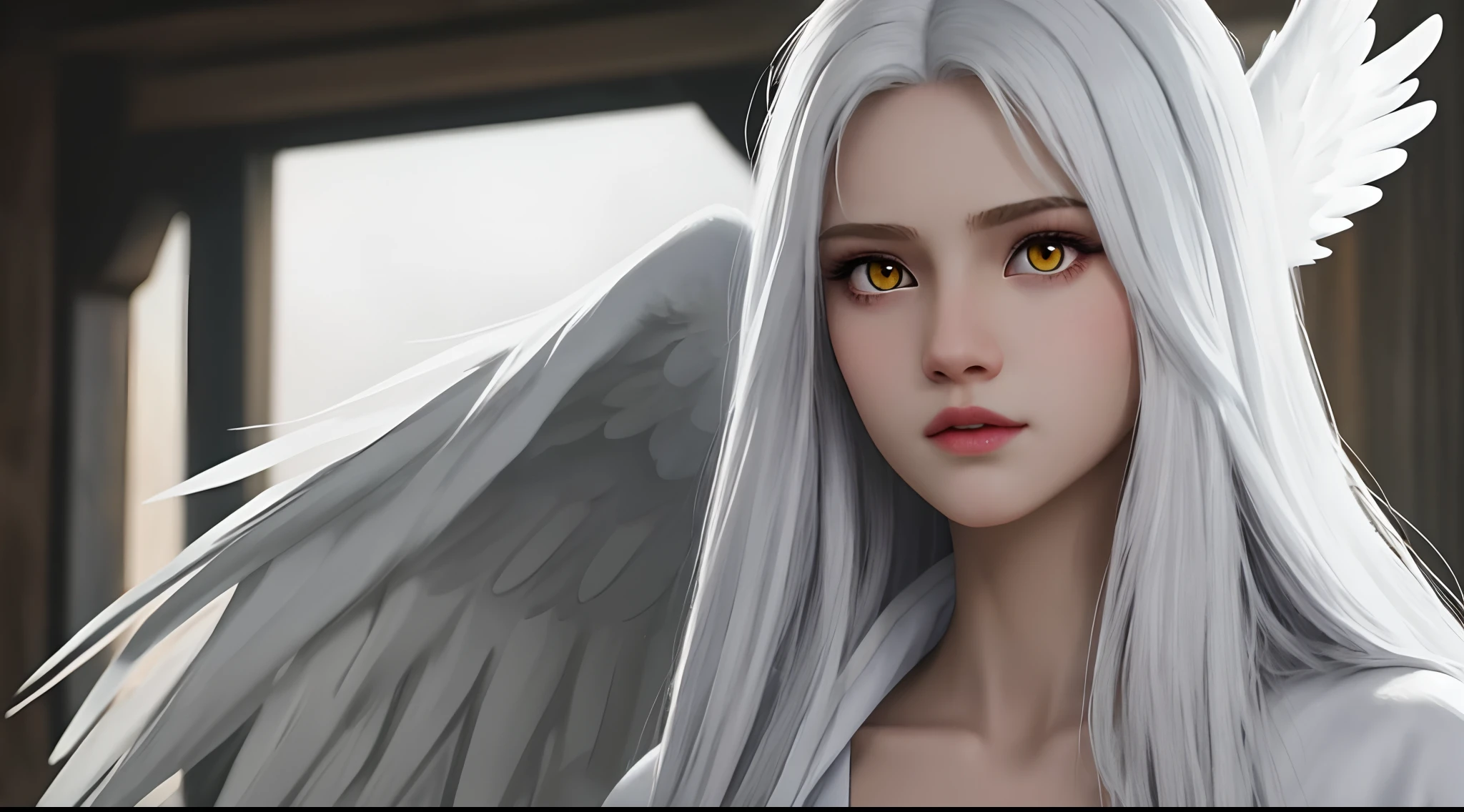 Long hair, white hair, girl, yellow eyes, shining, angel, godnesses