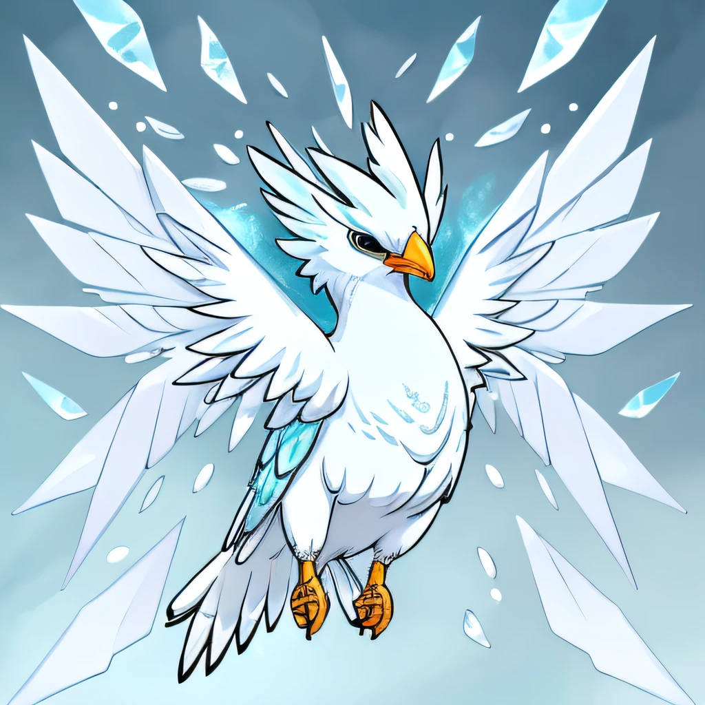 (high quality:1.2),hyper-detailed,Ice Bird,wings made of ice,realistic structure,high resolution,game icon,high quality,exquisite painting,white background,2D,priority clear,manga style,cute,three-quarter view,enveloped in ice