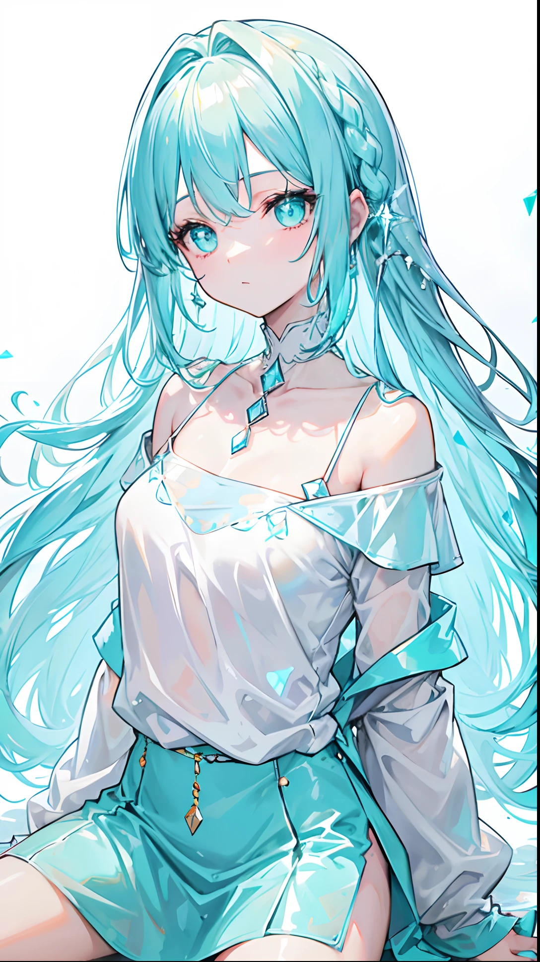 {{illustration}},{{{{masterpiece}}}},{{best quality}},{{official art}},{{extremely detailed cg unity 8k wallpaper}},{{{artbook}}},1girl,mint hair,aqua hair,swimsuit,sexy,Mint blue background,medium breasts,cleavage,Mint blue,white skin,white swimsuit,one-piece swimsuit dress,virgin,abdominal muscles,aqua blue_eyes,miniskirt,breast skirt,cool feeling,ribbon choker,pastel colors,flat color,style parody,projected inset,border,bare shoulders,collarbone,{{{{{anime style}}}}},lora,swim skirt,{{{{{solo}}}}},arcaea world,sexy dress suit,short eyes,cute face,loli face,good body parts,cute background,watercolor,cute background,style parody,faux traditional media,dynamic pose,cute girl,good fingers
