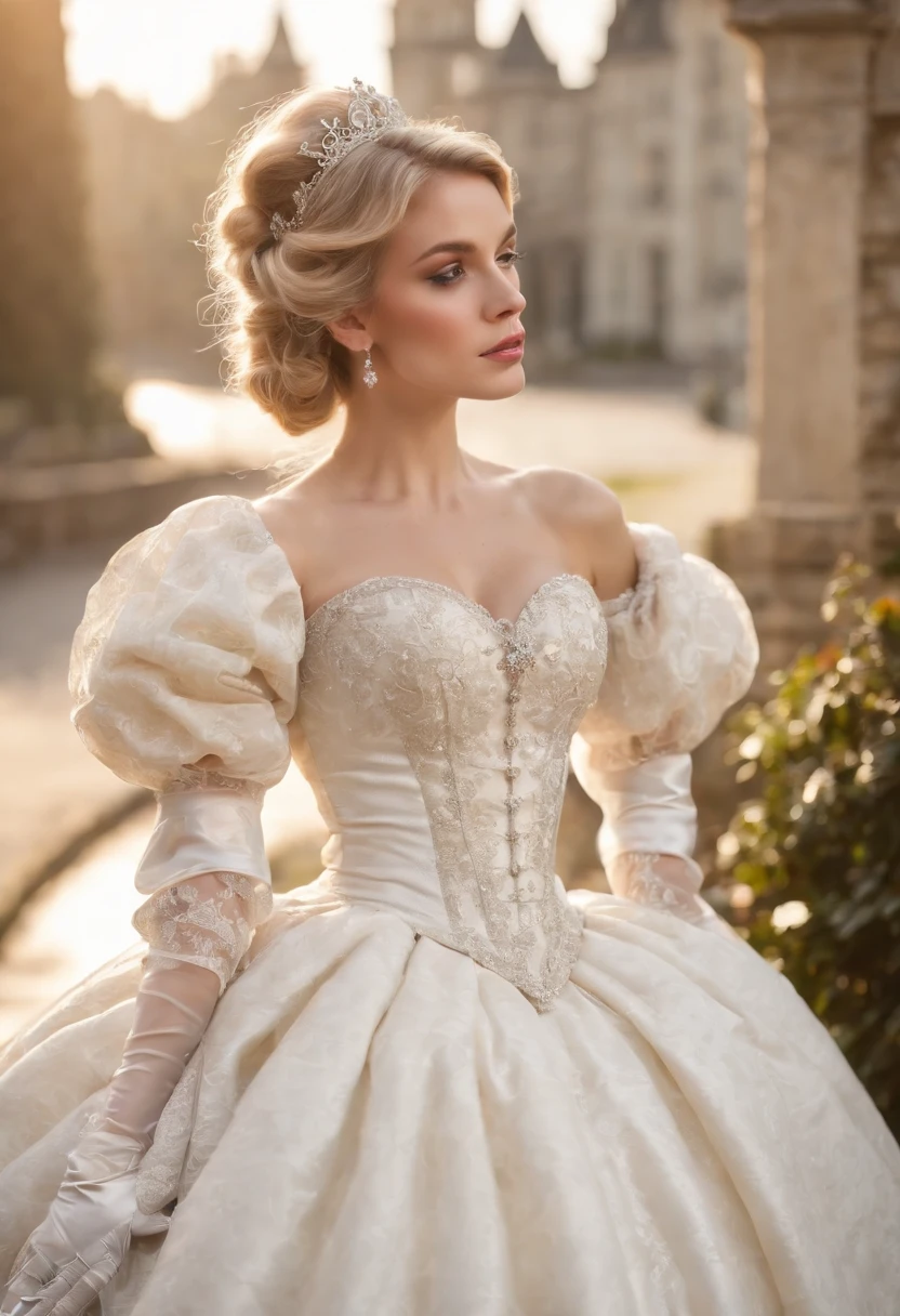 (High definition CG Unity 16k wallpaper), (masterpiece),(top-quality), (Best Detail), (Best Illustration), (Best Shadow), (Realism:1.5), Realistic human skin, (ultra-detailliert),(1 girl ,Solo ,Very beautiful blonde chignon hair:1.5)、 (Shiny blonde hair:1.5)、(beautifull detailed face)、(beatiful detailed eyes)、((masterpiece:1.4、top-quality))、((masterpiece、top-quality))、(photographrealistic:1.4)、(Japanese Idol:1.1), (Japanese actressl)、(perfect anatomia、Correct anatomy、perfectly proportions、face perfect、perfect hand、perfect leg、Perfect fingers、 perfect hand、Perfect mouth、Perfect lips,a small face:1.5)、++((Happy smiling face:1.5))++、(extremely detailed eye and face),(Incredibly beautiful face、Very cute)、(big eye)、 (impossibly thin waist:1.5), (incredibly huge breasts that are completely soft:1.5)、(Realistic background、Flower Garden:1.5),(Large crowds:1.5)、(1 Japan gal in voluminous full-length hoop skirt and gorgeous wedding dress:1.5),((Very gorgeous and snow-white wedding dress with a voluminous full-length hoop skirt:1.5))、(gorgeous embroidery and lace),Gorgeous corsage,See-through,(Very gorgeous Lolita hair ornament)),Tiara adorned with glitter and very gorgeous jewels,(hoop skirt,crinoline)、