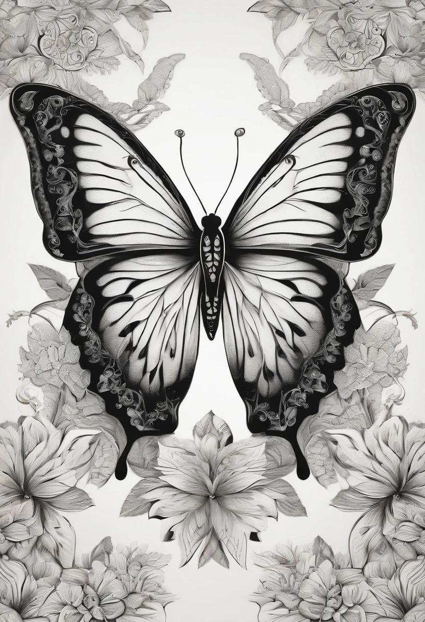 a black and white drawing of a butterfly, vector art, by Radi Nedelchev, behance contest winner, paper cutout, mandala, paper quilling, fantasy sticker illustration
