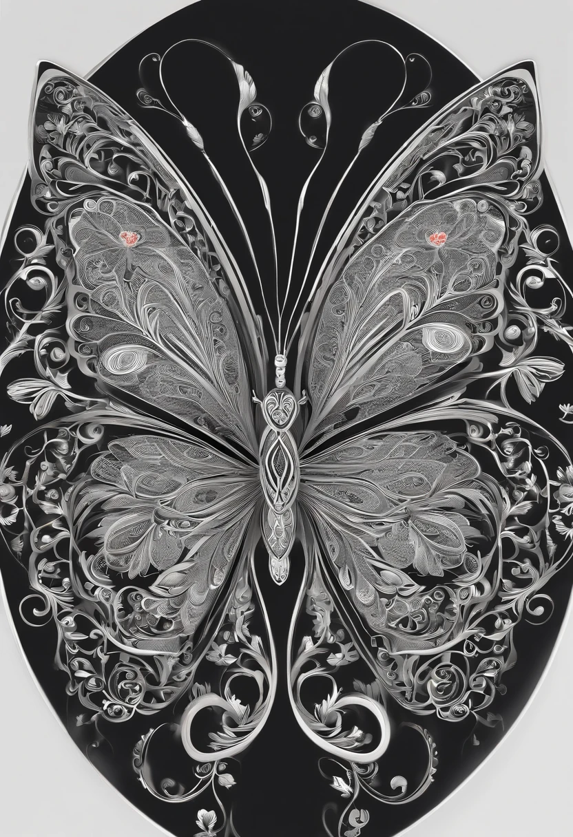 a black and white drawing of a butterfly, vector art, by Radi Nedelchev, behance contest winner, paper cutout, mandala, paper quilling, fantasy sticker illustration