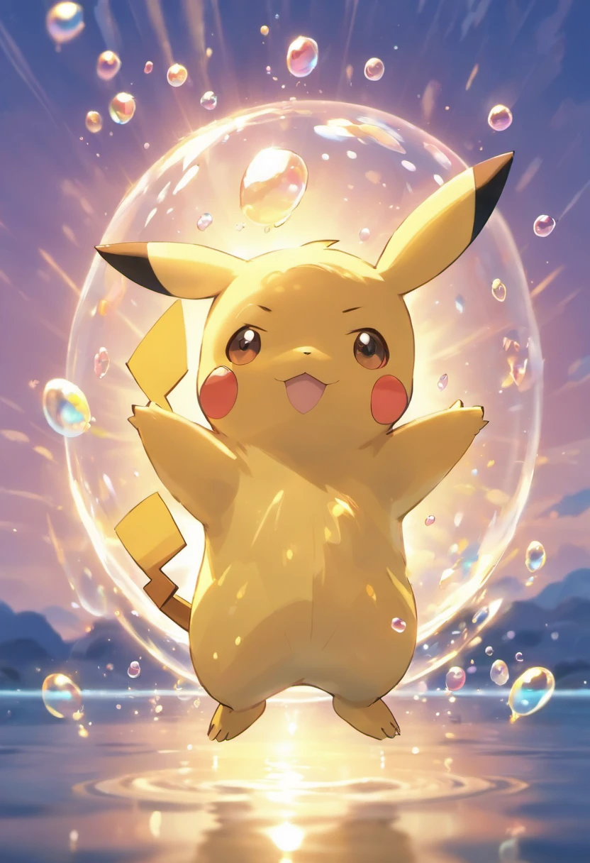 Cute Pikachu，Lively and agile，Yellow soft hairs，Red blush，sparkling big eyes，Cute little pointy ears，Lightning background，Surreal、Otherworldly、Illustration of the super sky scene，Beautifully rendered down to the smallest detail, See the bubbles gently blowing into the air，Dream Creation, Magical effect. The overall atmosphere is soft, Full of hope and tranquility，anime big breast, Pokemon，Anime epic artwork，Anime art wallpaper 4 K, Anime art wallpaper 4k, 4K anime wallpaper, Anime wallpaper 4 k, Anime wallpaper 4K, high detailed official artwork，glowing light eyes,Best quality, Masterpiece, Super detail，Detail enhancement
