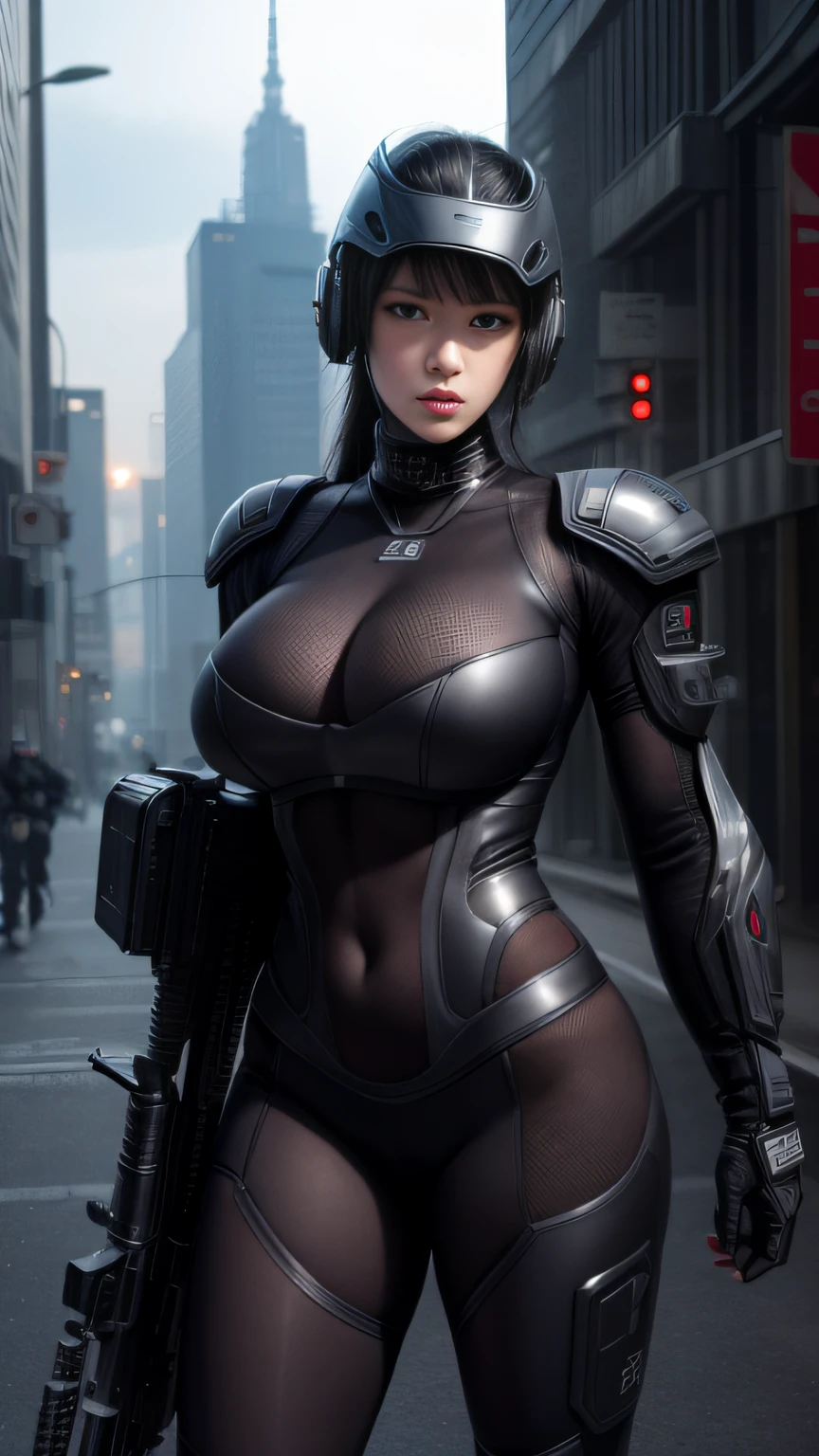 Highest image quality,Outstanding details,超高分辨率,one-girl,Female Counter-Strike,Mecha pie,Robust body,Sexy and robust,Detailed abs,Detailed muscle lines,dynamicposes,the night,Future city street view background,neonlight,sense of science and technology,future-tech,Very detailed cyberpunk style,cyber punk perssonage,Highly detailed Counter-Strike uniforms,Highly detailed helmet,Police badge,Highly detailed guns,Highly detailed police equipment,frontage,Full body photo,Look from the bottom up,look from down, looki at viewer