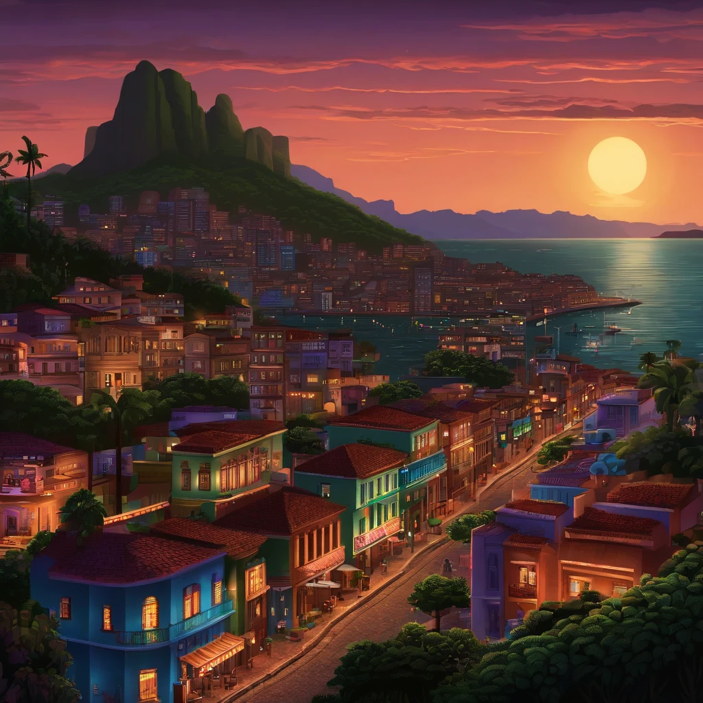 Pixel Art Retro Brazilian City, Noite, Luzes, barra, cadeira full hd 8k