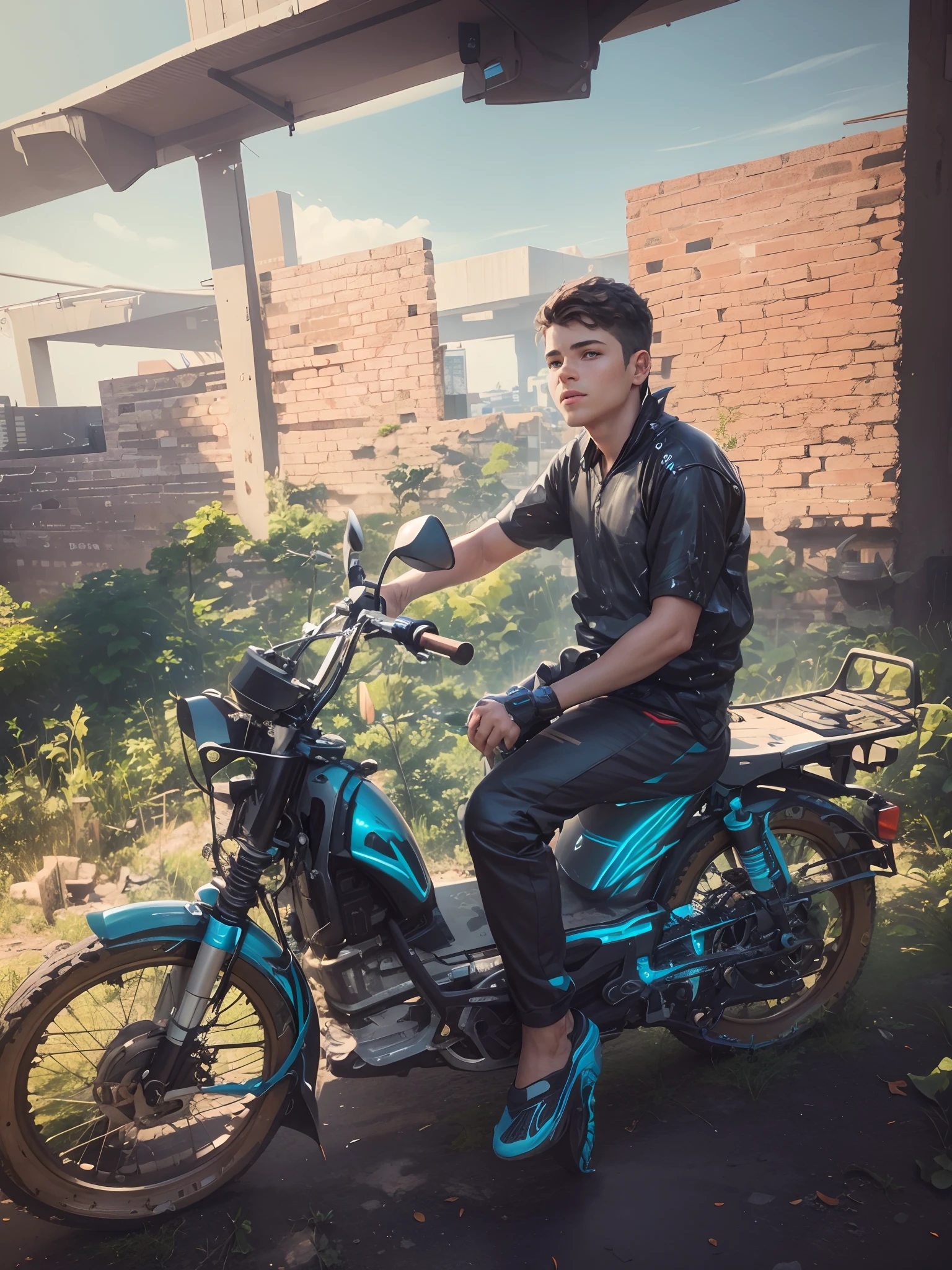 A boy sitting on a bike futuristic 4k ultra hd realistic face