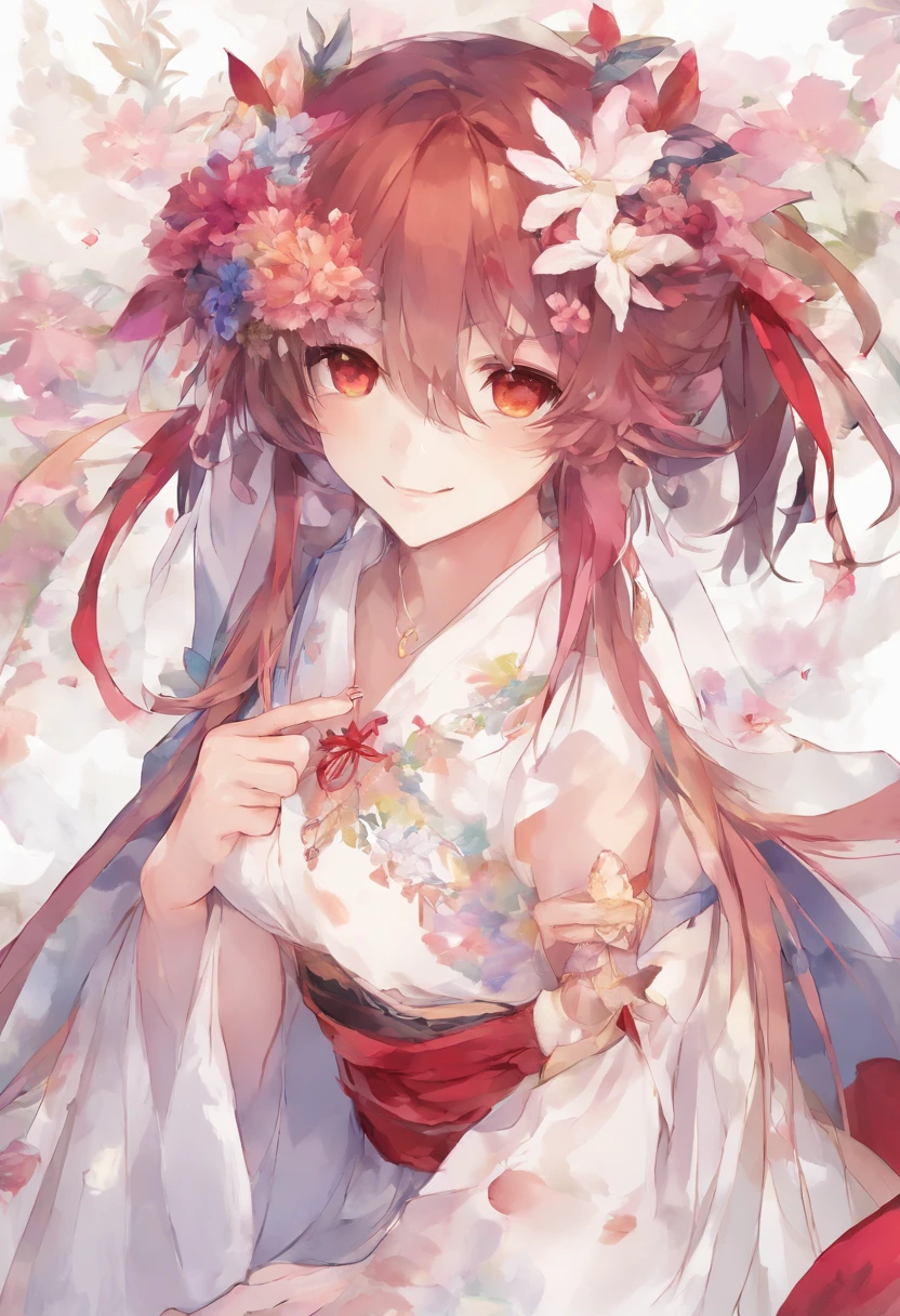 dynamic ungle、top-quality、illustratio、is standing、独奏、hold ing、Bamboo broom、outside of house、sunlight、ssmile、red blush、Parted lips、shrines、Very long hair、A pink-haired、red eyes、girl with、femele、femele、年轻、 、Drop your eyes、Pointed ears、big breasts、Sakuragami Valletta、collars、White hakama、Red Mini Skirt、White Niso、geta、thin、Inter-eye hairs、long-sleeve、