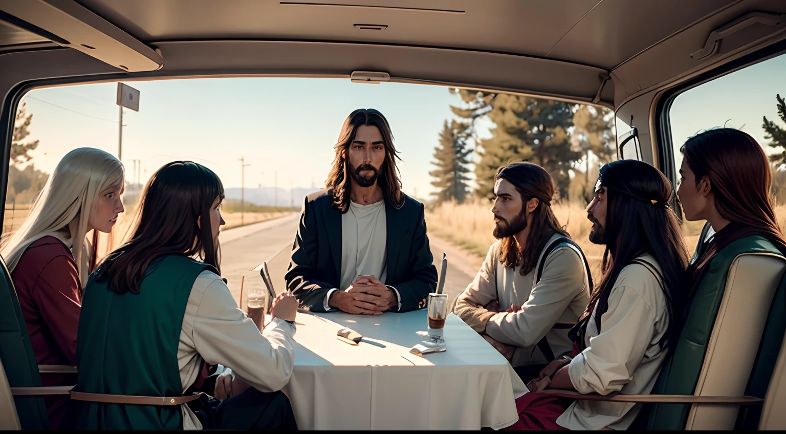 Jesus Christ meets with some disciples on the road to Emu after his resurrection.