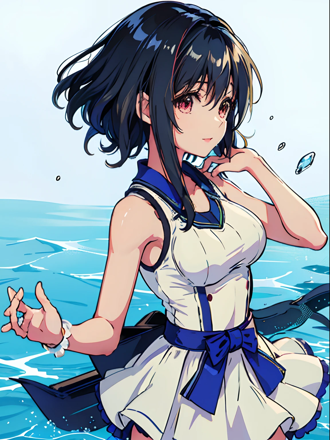 (best quality, masterpiece, ultra high-resolution, ultra-detailed: 1.2),((Girl entangled in fishing net and dragged by trawler)),
,wearing school swimsuit,panic,Great tears,BREAK,(「Mia」:,detailed face,(darkblue hair-color,wavy-short hair),parallel eyebrows),