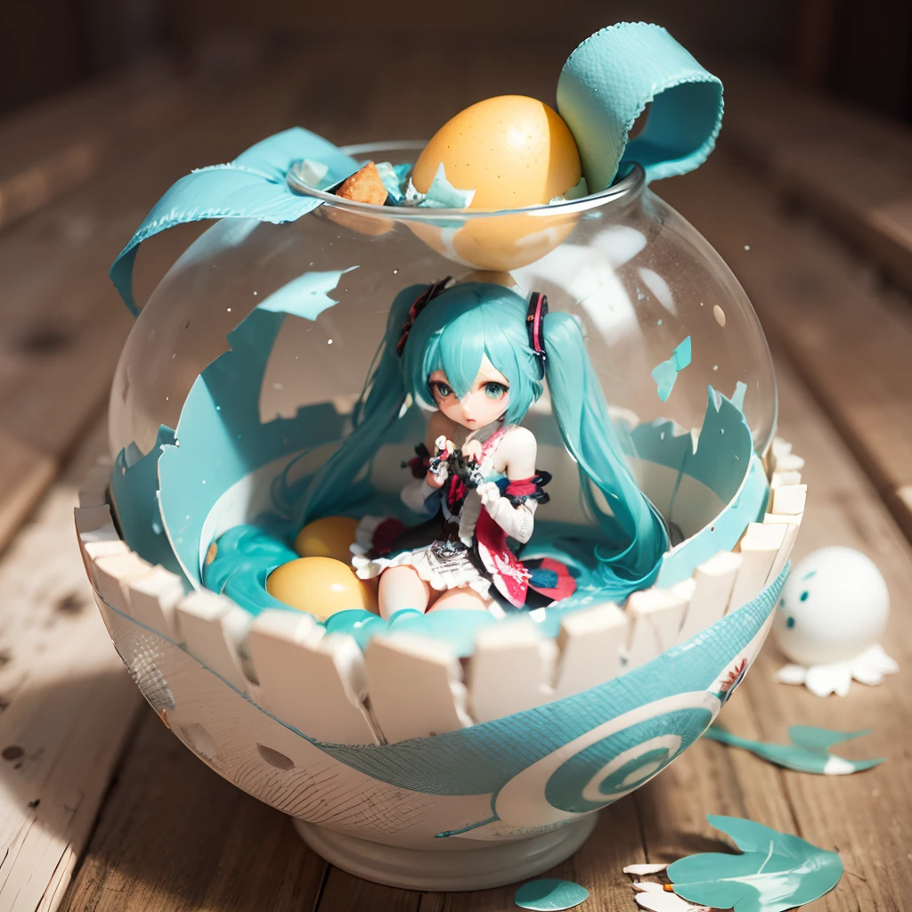Miku in a broken egg, doubtful, colorful.\ --auto --s2