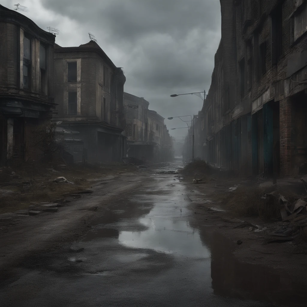 (Best quality,4K,8k,A high resolution,Masterpiece:1.2),Ultra-detailed,(Realstic,photoreallistic,photo-realistic:1.37),Punk post-apocalyptique en friche,Ambiance punk dure en friche,Desolate landscape of wastelands,Silhouettes spectaculaires de la ville,Ruined buildings in the distance,Dark and gloomy lighting,Streets partly submerged following a tsunami,On wet roads,mise au point nette,composition dynamique,Detailed texture of corroded metal and cullet,Patinated punk fashion,Veste en cuir avec pointes,Torn jeans and combat boots,Personnages avec tatouages et piercings,Improvement of mechanical implants and cybernetics,Smoke and steam rise from the ground,Artistic digital illustration,Palette industrielle avec nuances de gris,Des coups de pinceau puissants et expressifs,There was a sense of chaos and rebellion in the air.,Urban decadence and destruction combined with a punk aesthetic.