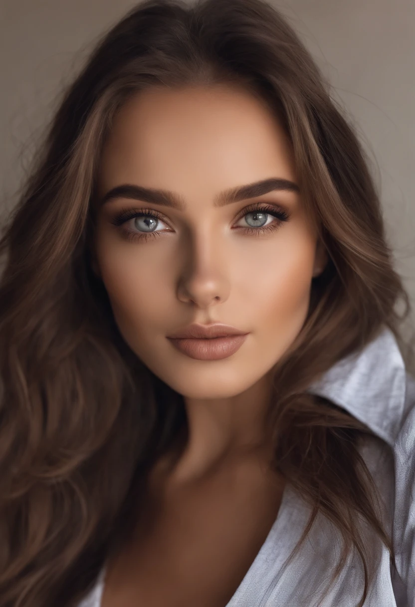 Arafed woman completely , fille sexy aux yeux bruns, ultra realist, Meticulously detailed, Portrait Sophie Mudd, cheveux bruns et grands yeux, selfie of a young woman, Yeux de chambre, Violet Myers, sans maquillage, maquillage naturel, looking straight at camera, Visage avec Artgram, Maquillage subtil, Superbe photo du corps entier sur le lit, dans la chambre, Medium to large bust