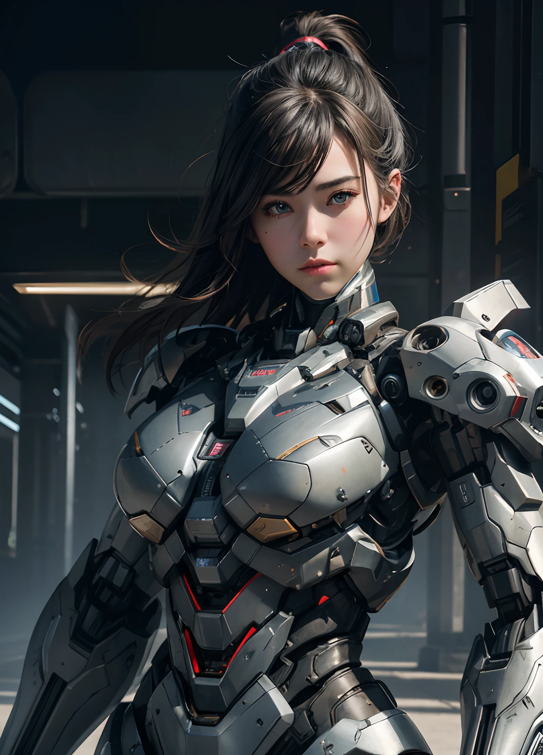 Textured skin, Super Detail, high details, High quality, Best Quality, hight resolution, 1080p, hard disk, Beautiful,(War Machine),full bodyesbian,beautiful cyborg woman,Mecha Cyborg Girl,Battle Mode,Girl with a Mecha Body,She wears a futuristic war machine weapon mech