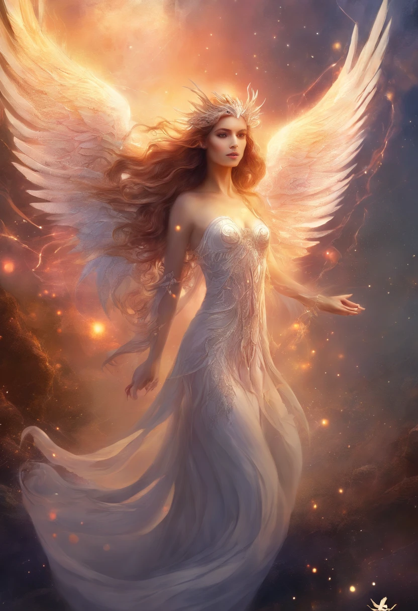 cosmic fallen angel, olhos claros brilhantes, Biomechanicals, estranho, assustador, Pesadelo, cores muito brilhantes, light particles, com luz brilhante, Mshiff, Arte do papel de parede, Papel de parede UHD