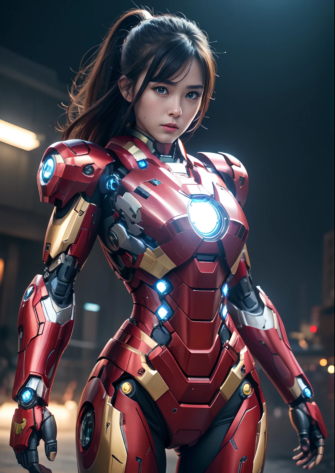 (1girl:1.3), solo,__body-parts__, official art, unity 8k wallpaper, ultra detailed, beautiful and aesthetic, beautiful, masterpiece, best quality, RAW, masterpiece, super fine photo,, best quality, super high Resolution, photorealistic, sunlight, full body portrait, stunningly beautiful,, dynamic pose, delicate face, vibrant eyes, (side view), she is wearing a futuristic Iron Man mech, red and gold, Highly detailed abandoned warehouse background, detailed face, detailed complex busy background, messy, gorgeous, milky, high detailed skin, realistic skin details, visible pores, sharp focus, volumetric fog, 8k uhd, dslr camera, High quality, film grain, fair skin, photorealism, lomography, sprawling metropolis in a futuristic dystopia, view from below, translucent