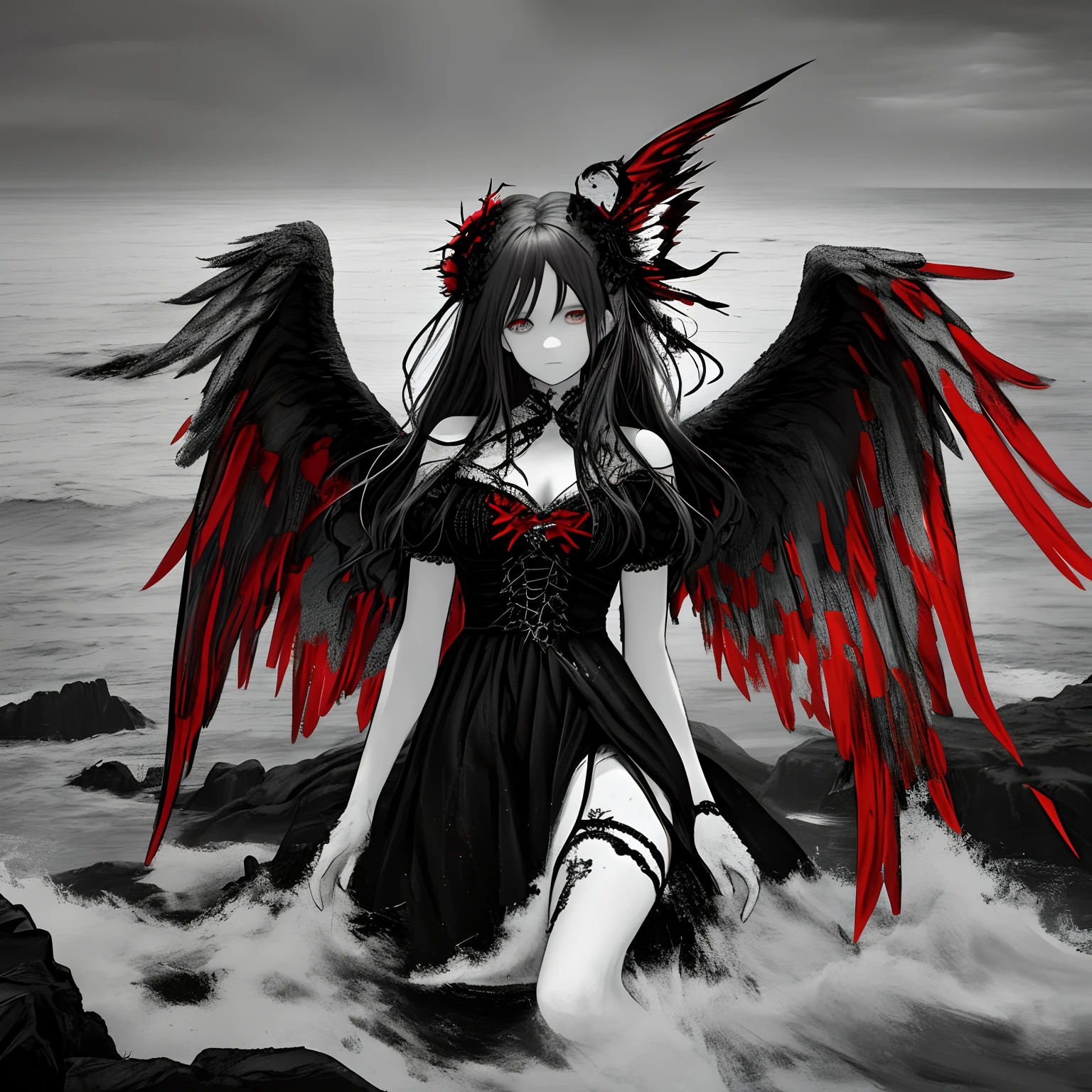 score_9, score_8_superior, score_7_superior, score_6_superior,Insanity,score_9,Insanity,score_9,One girl,alone,Long Hair,View your viewers,smile,Red eyes,Gray Hair,teeth,Grin,Blood,Shine,Shine eyes,skull,
(Highest quality,4K,High resolution,masterpiece:1.2),Very detailed,(masterpiece: 1.2, Highest quality),Long black hair, (Best lighting, とても繊細でbeautiful), (Best lighting, とても繊細でbeautiful), (Beautifully detailed face), (Eyes and face with attention to detail: 1.2), , Dynamic Lighting, edgClussy_Female exe, Exe, teeth, Horror (theme), Red eyes, smile, sharp teeth, Shine, dark, Blood, tongue, Grin, Shine eyes, evil smile,Dark fantasy, (Young girl, Little Beast, One Girl, alone, クレイジーなsmile, Pale skin, ((Big tattoos all over the body)), Gray Hair, Red glowing eyes, Dynamic Angle, 吸Blood鬼), ( Get a 吸Blood鬼 castle in the background), (Red Moon, Red Sky), pointed_ear, teeth, devil'wing, devil horns, 顔にBloodがついていた., Bloodの雨, Bloodの霧, (Written boundary depth), High Contrast, (Bloodしぶき: 1.4), Cowboy Shot, whole body,,Spooky altar background,Dark fantasy,Red color scheme,Ominous atmosphere,Eye-catching,Storytelling,anatomy,Anime Style,Concept Art,beautiful細部までこだわった顔と (((Red eyes ))),A terrifying ritual ,devilの儀式,Premature death,Misconduct,クレイジーなsmile,Scythe Face,Girl Monster, beautiful, Delicate facial features, Sharp Eye, Sharp Fangs, Pale skin, Thick chain, dark背景, Cinema Lighting, Dramatic Shadows, Gothic style, Gloomy atmosphere, Dark fantasy, One Girl, , Please open your mouth wide, 口を開けてteethをむき出しにする,獣のような鋭いteeth, Wide lips, very wide mouth, Vermilion cheeks, ,(Bloodしぶき:1.4),怖いsmile, smile,Fallen angel design, ねじれたsmile、Bloodまみれの、頭からの出Blood,,、Bloodしぶき、,(Bloodしぶき:1.4),Crossbones, skull,Horrorスタイル, ((Fantasy Fallen Angel Costume)), ((Flowing black hair)), ,(Bloodしぶき:1.4),Female curves, Sexy flat stomach, Perfect hands, Perfect anime face, ((White Lolita Dress)), Are standing, ((邪悪なsmile)), ,(Bloodしぶき:1.4), Steam circulates, Moonlight Illumination, night lighting, disaster々新しいdevilの角,,(Bloodしぶき:1.6),アニメFallen angel design, ねじれたsmile、Bloodまみれの、頭からの出Blood,,、Bloodしぶき、,(Bloodしぶき:1.4),Crossbones, skull,Gothic architecture、Western architecture、Fantasy World、,Victorian cities, Skeleton Gas Light,
