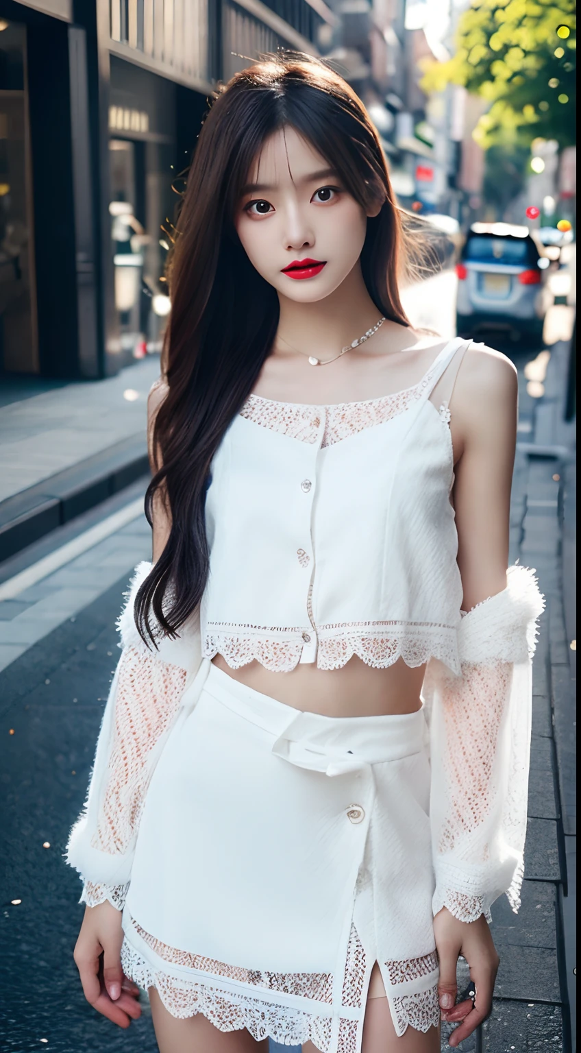 NSFW, NSFW:1.2, NSFW, (unparalleled masterpiece ever、top-quality))、Raw photography、top-quality、Full body portrait:2.0、medium distance shot、White lace dress、All clothes are thin lace fabric、A mini dress that is perfect for the body、(Composition from the knee up:1.2)、No underwear、see-through onepiece、32K、ultra res、fully body photo:2.0, is standing:2.0、Best Quality, Raw photo, skinny  body、Photorealsitic, Full body portrait:2.0、rialistic photo、(small tits:1.2), (skinny body:1.8), street corner、Crowds, Ginza、fully body photo, Looking at the camera、a beauty girl, Cute, length hair, depth of fields, High resolution, Ultra Detail, Fine detail, Highly detailed, Highly detailed eyes and face, Sharp pupils, Realistic pupils, Sharp Focus, softlighting