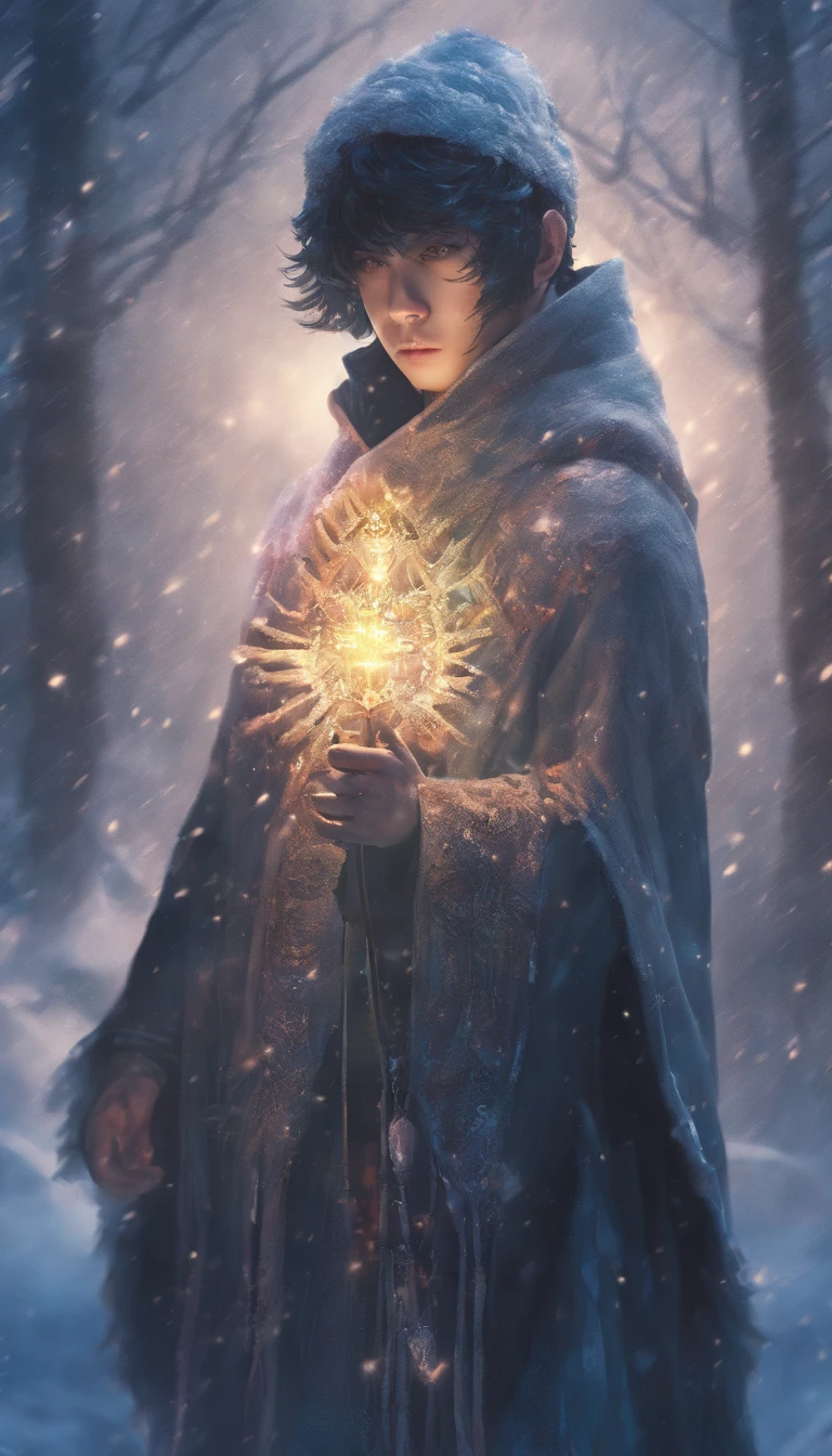 Winter lights, winter setting, Masterpiece, Young Korean idol boy in Focous shot, Korean male,Full body size, Christmas theme, With gray eyes, Vertical pupils, forest, whaite hair, Cold look, Lightweight, modern clothing, Pale skin, colorgrading, Lighting illustration, the person in the middle, Extreme quality, Radiant, Extremely detailed, Ultra-detailed face, Ultra HD 8K, ultra digitality, Mythical, Winter night lightning, Concept art portrait by Greg rutkowski, Art germ, ultra - detailed, intricate art, Fantasy style, triadic colours, Fantastical, intricately details, Splash screen, complementary colours, fantasy concept art, 8K resolution, Deviantart's masterpiece, Oil painting, Heavy strokes, Soft lighting, Film photography, analogue photography, filmgrain, anna dittmann, hyper photorealism, oil dripping,Boy,Male, Korean idol male face, Men with short hair,