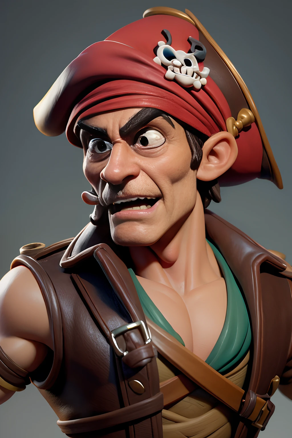 Hyper photorealistic clay sculpture cartoon pirate, Disney style, Vary your facial expression