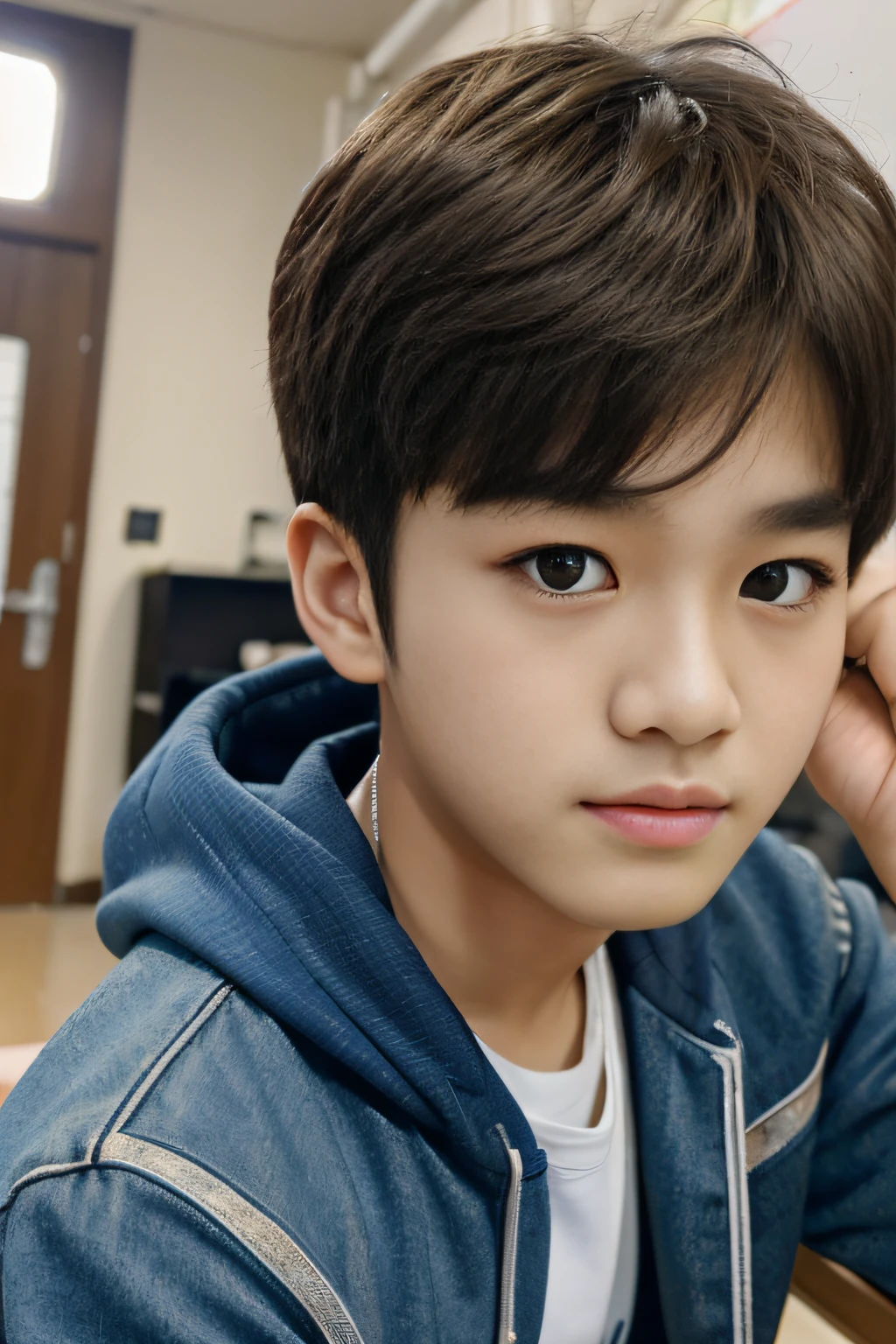 ((Best Quality, 8K, masutepiece :1.3)), Ultra-detailed face, Detailed eyes, 1boy, K-POP, Whole body, childish, Single Eyes, Juvenile, goodlooking, a **************************, Ahn Changwon