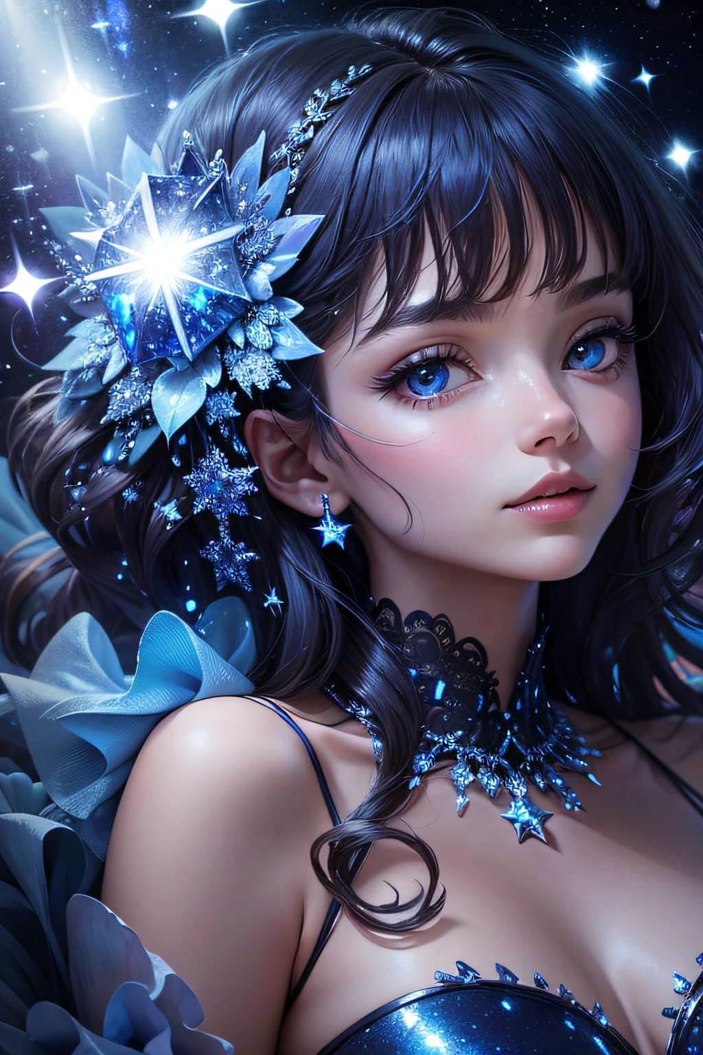 still-life,twinkle,starlights,blue colors,sapphires