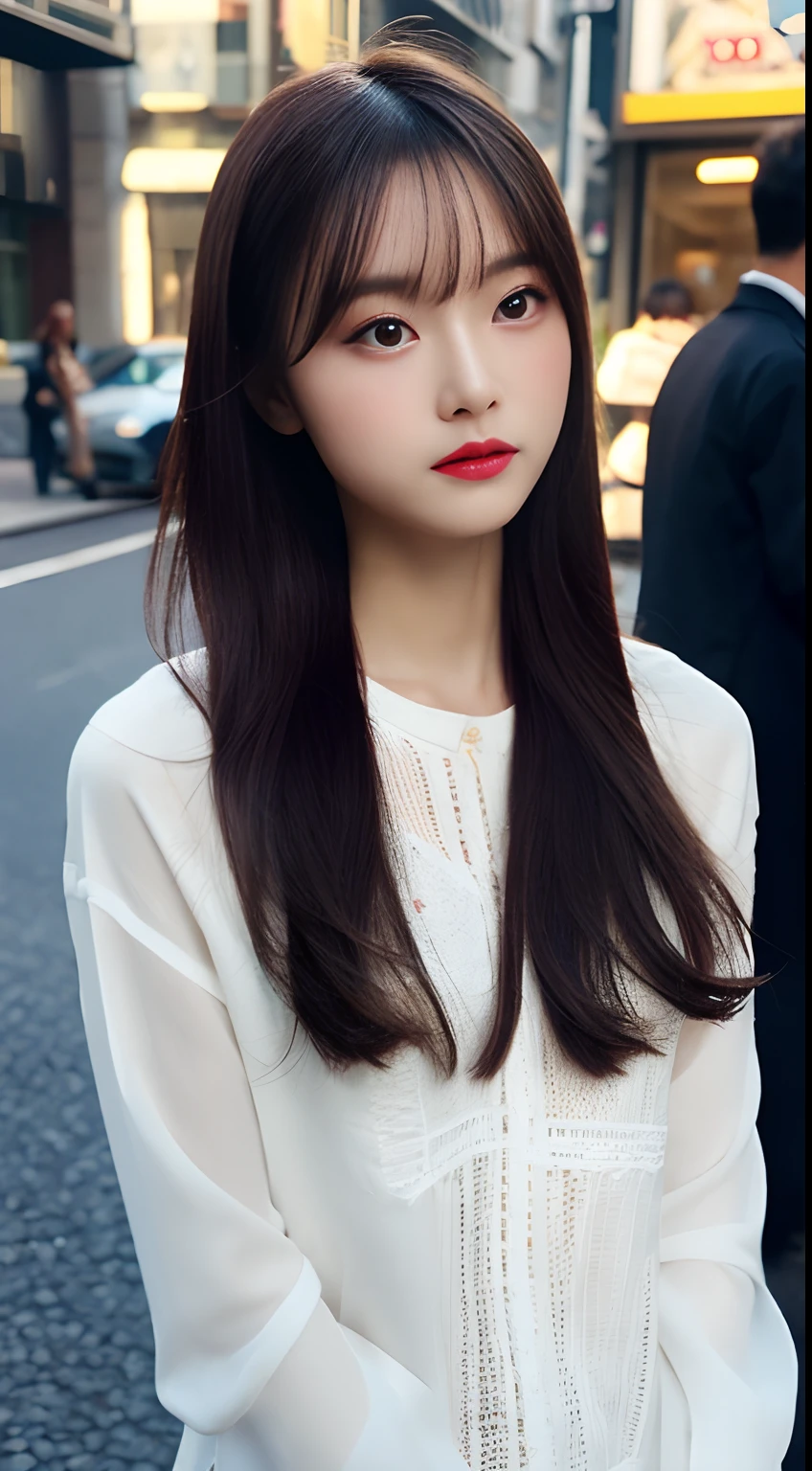 NSFW, NSFW:1.2, NSFW, (unparalleled masterpiece ever、top-quality))、Raw photography、top-quality、Full body portrait:2.0、medium distance shot、White silk long sleeve lace blouse、All clothes are thin lace fabric、Perfect silk miniskirt for the body、(Composition from the knee up:1.2)、No underwear、see -through、32K、ultra res、fully body photo:2.0, is standing:2.0、Best Quality, Raw photo, skinny body、Photorealsitic, Full body portrait:2.0、rialistic photo、(small tits:1.2), (skinny body:1.8), street corner、Crowds, Ginza、fully body photo, Looking at the camera、a beauty girl, Cute, length hair, depth of fields, hight resolution, Ultra Detail, Fine detail, Highly detailed, Highly detailed eyes and face, Sharp pupils, Realistic pupils, Sharp Focus, softlighting