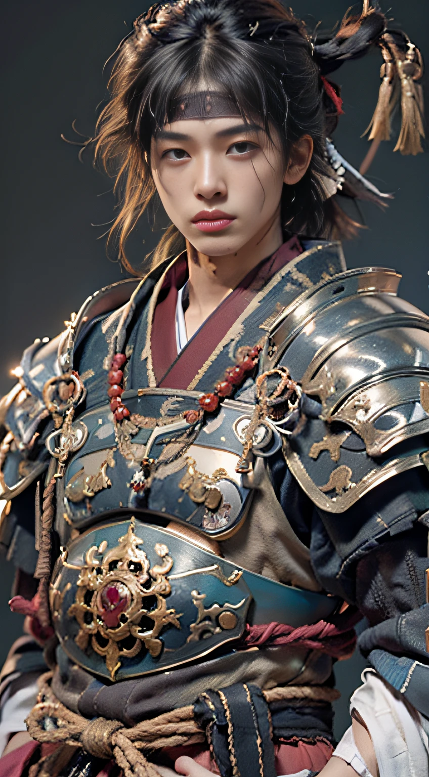 (((32k,high detal,high-detail、masterpiece,Attention to detail,full body Esbian,独奏,1man))),Raw photo & realistic atmosphere,beautiful dark blue eyes,Detailed mouth,Detailed eyebrows,Shine in every detail,Eyes drawn in detail、Very beautiful eyes with azure eyes,Detailed lips、Infinite reality, ,Brave samurai of the Sengoku period, bulky17-year-old beautiful boy,Samurai of the Sengoku period of Japan,the whole body is wet,dripped out,with a flushed face,Tremendously beautiful17-year-old Sengoku samurai beauty boy,(youthfulness,Sharp eyes,Serious beautiful look,Armor samurai of the Sengoku period,Sengoku armor,Armor of the Warring States Period,Black shiny hair,Chonmage,showing your whole body,Detailed crisp armor,Beautiful luxurious Sengoku armor,Armoured pockets,torso,small hand,Sandals,Shoulder to shoulder,Sengoku Warlord,Sengoku Daimyo,Strongly influenced by Sanada Yukimura,beautiful young boy,Image of the whole body turning red,Girlish face:1.8)