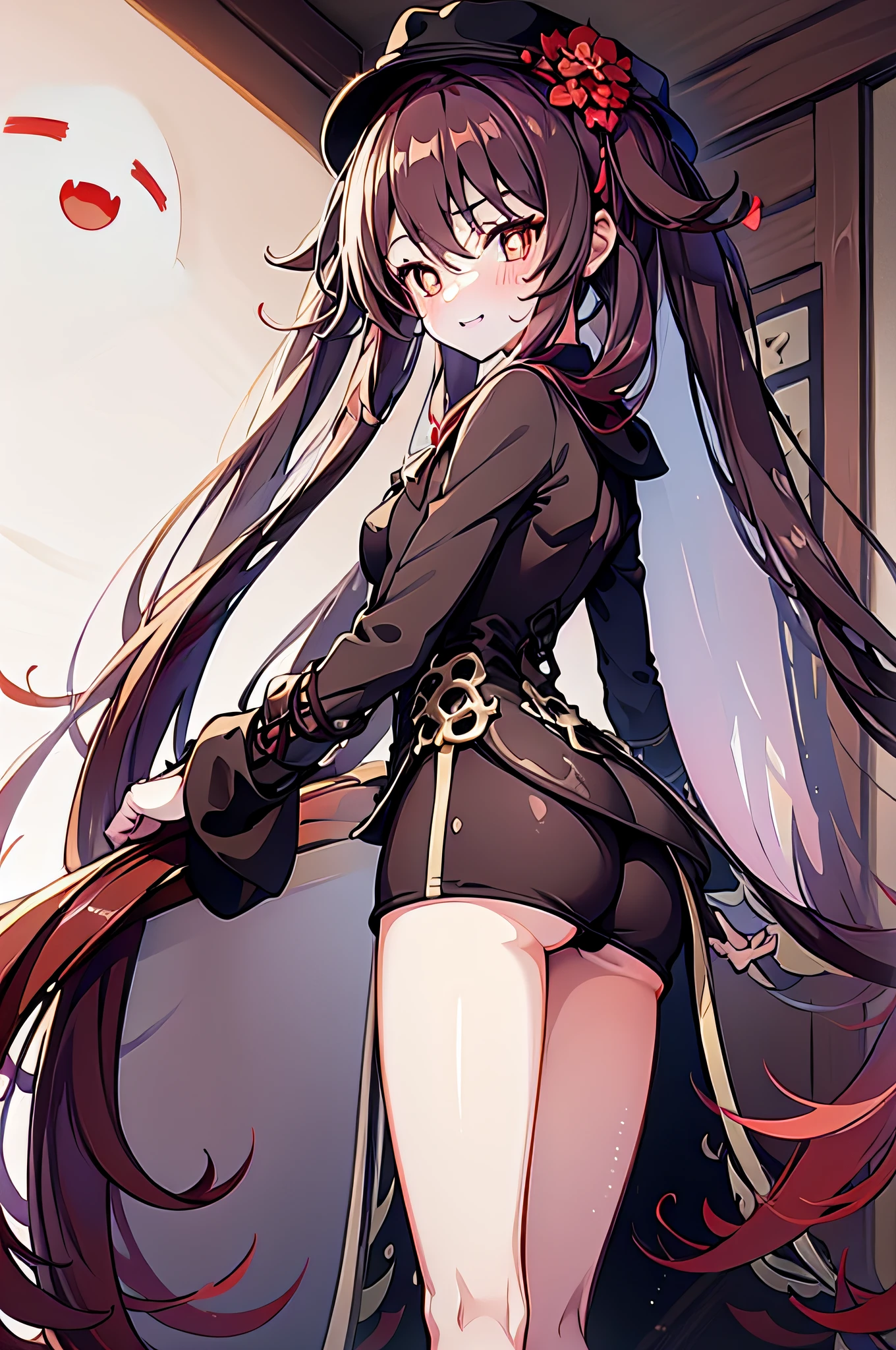 Anime girl with long hair and a hat standing in a room - SeaArt AI